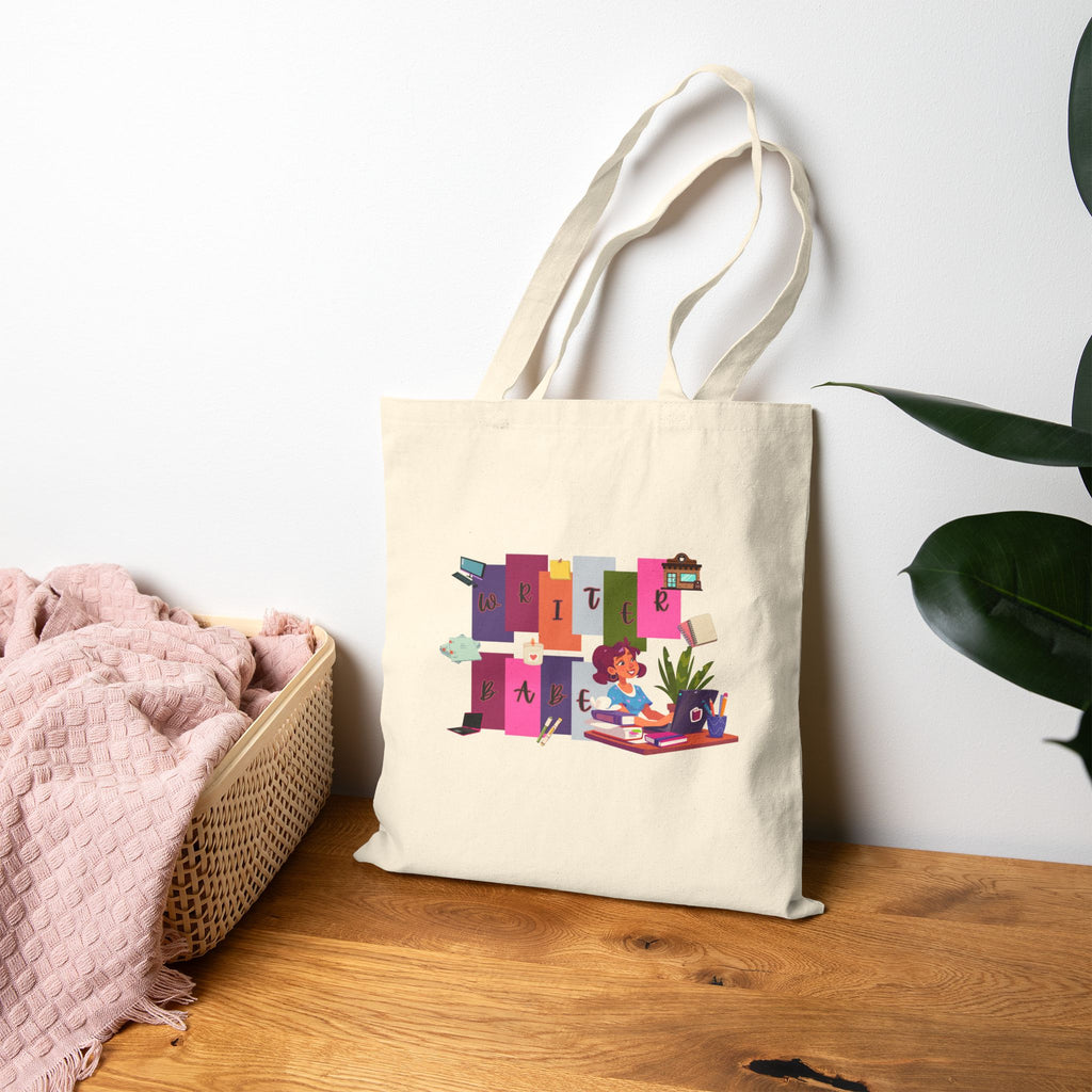 Writer Babe Canvas Tote Bag — Colorful Writing Nook Illustration