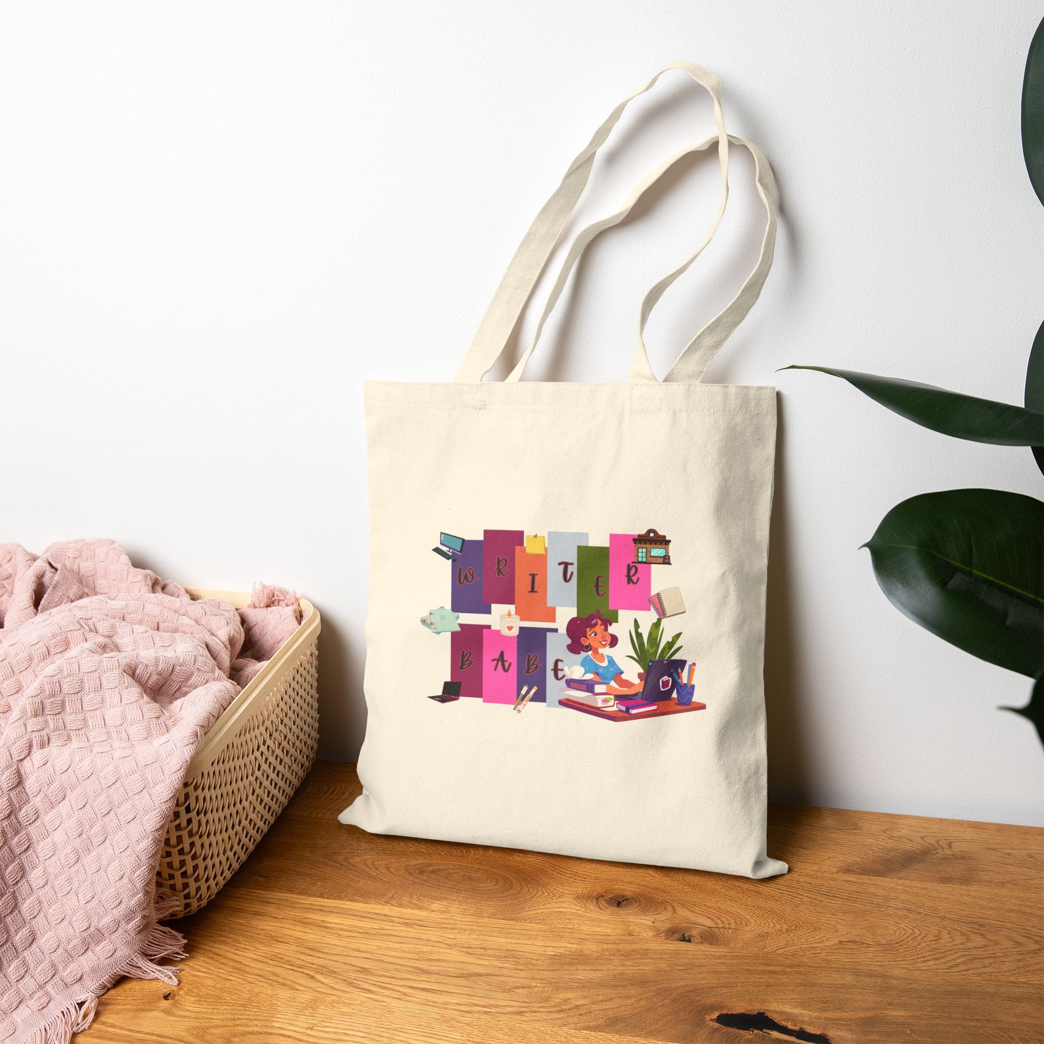 Writer Babe Canvas Tote Bag — Colorful Writing Nook Illustration