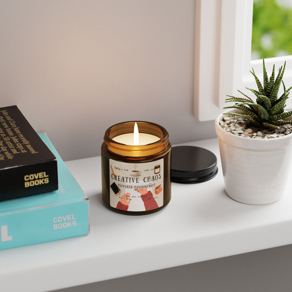 Creative Chaos Soy Candle — Peppered Passionfruit Scent (Amber Jar)