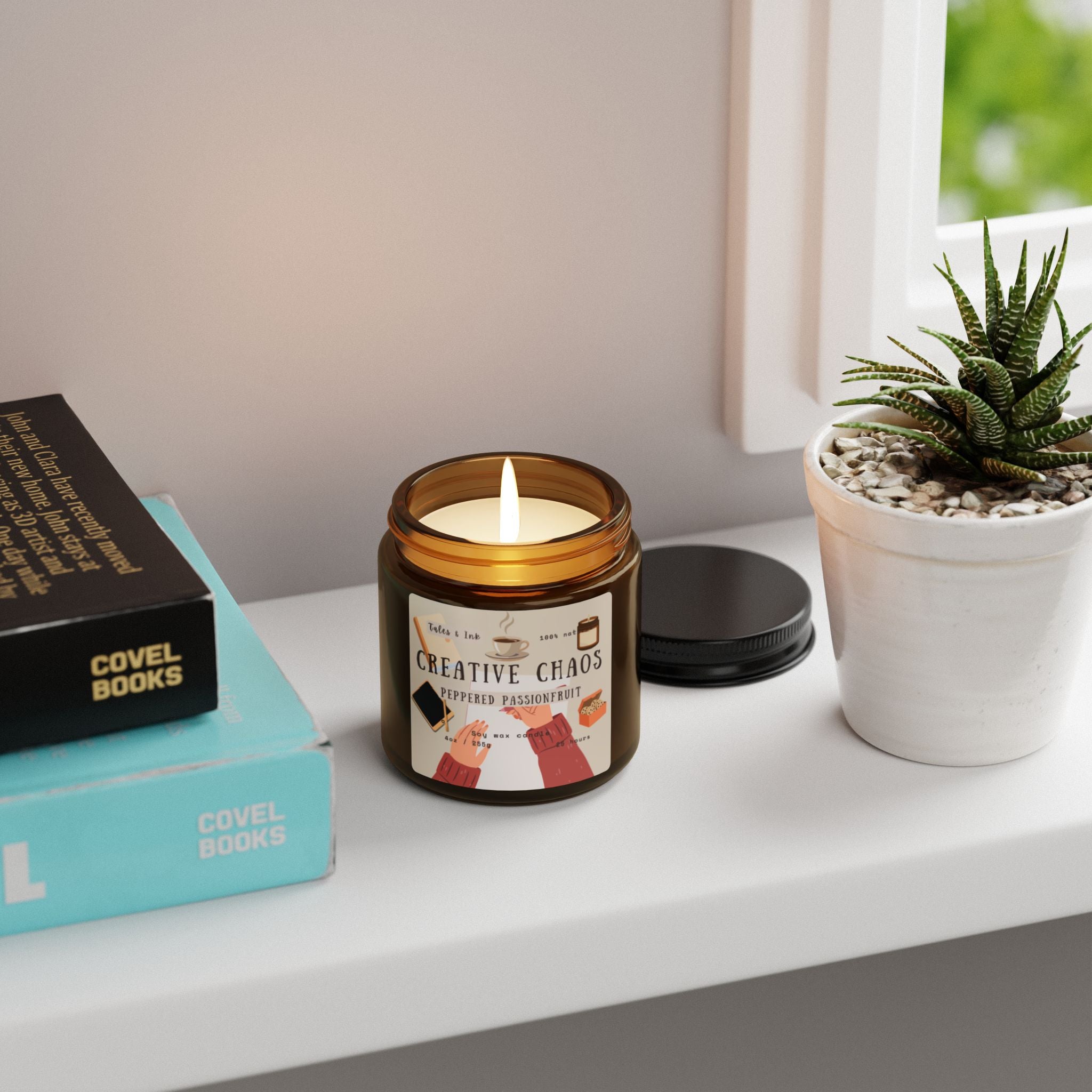 Creative Chaos Soy Candle — Peppered Passionfruit Scent (Amber Jar)