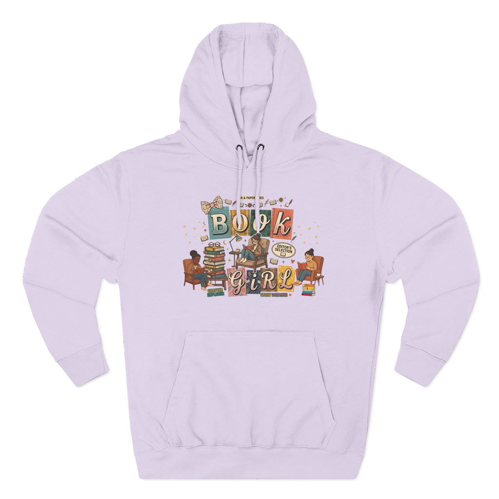 Book Girl Hoodie — Cozy Reading Lovers Pullover with Stacks & Armchair Illustration