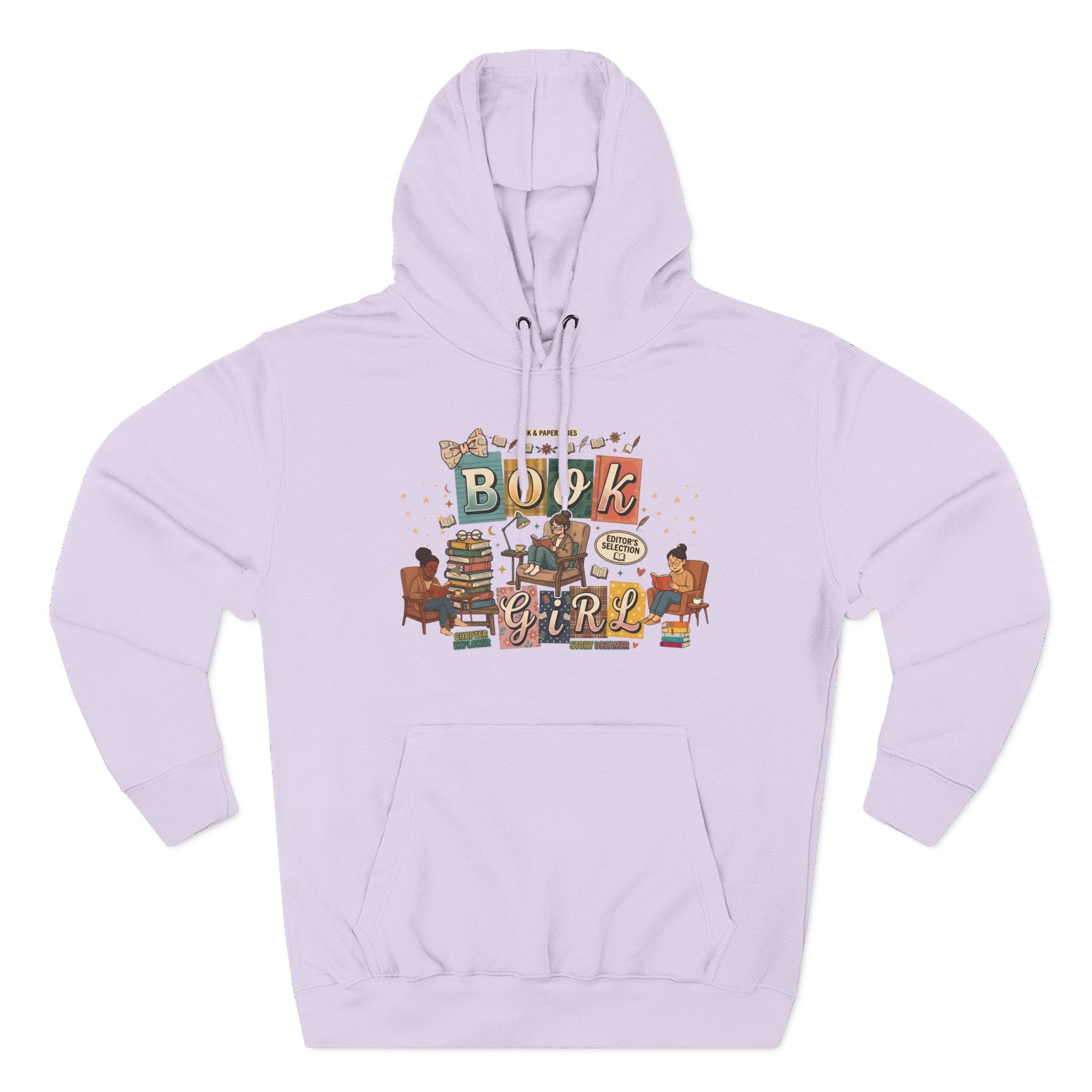 Book Girl Hoodie — Cozy Reading Lovers Pullover with Stacks & Armchair Illustration