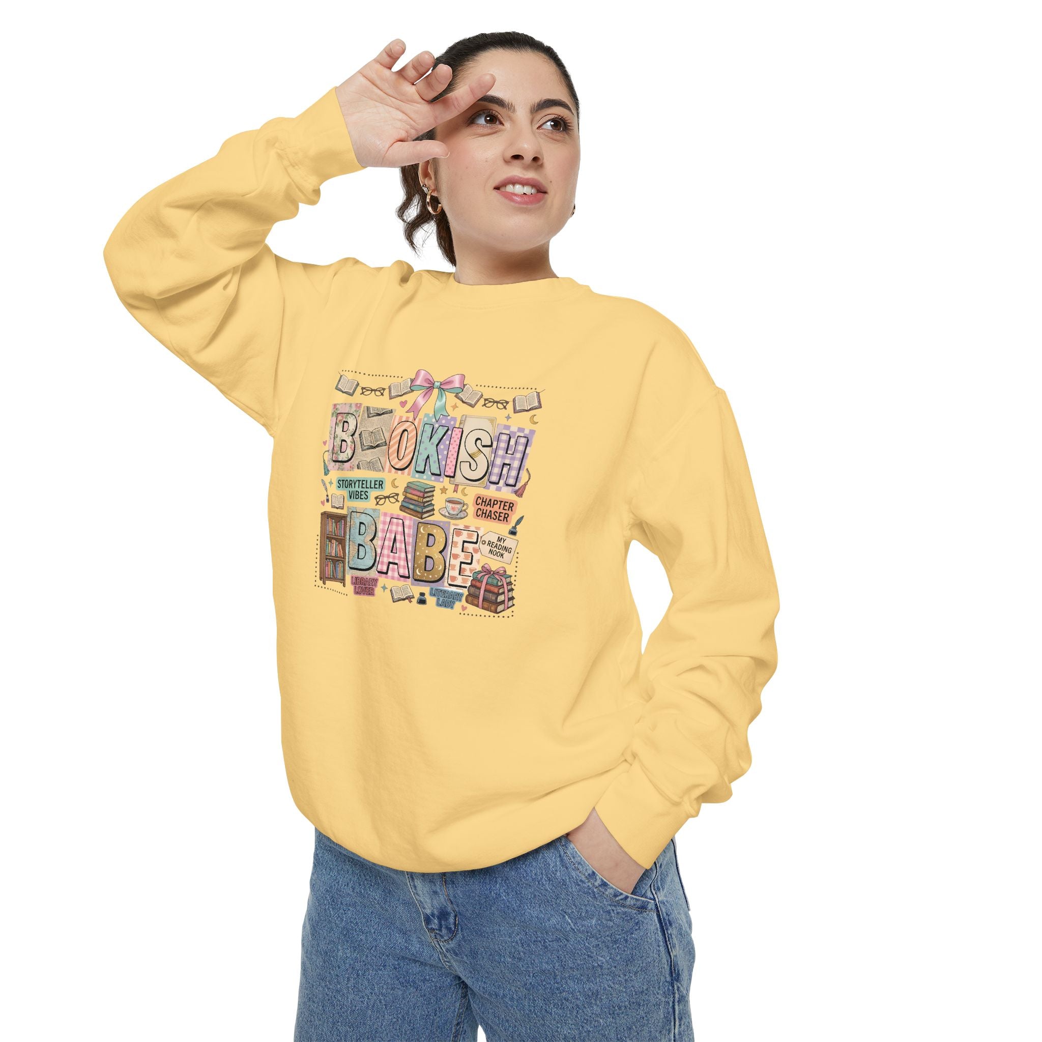 Bookish Babe Sweatshirt — Cute Pastel Reading Graphic Crewneck