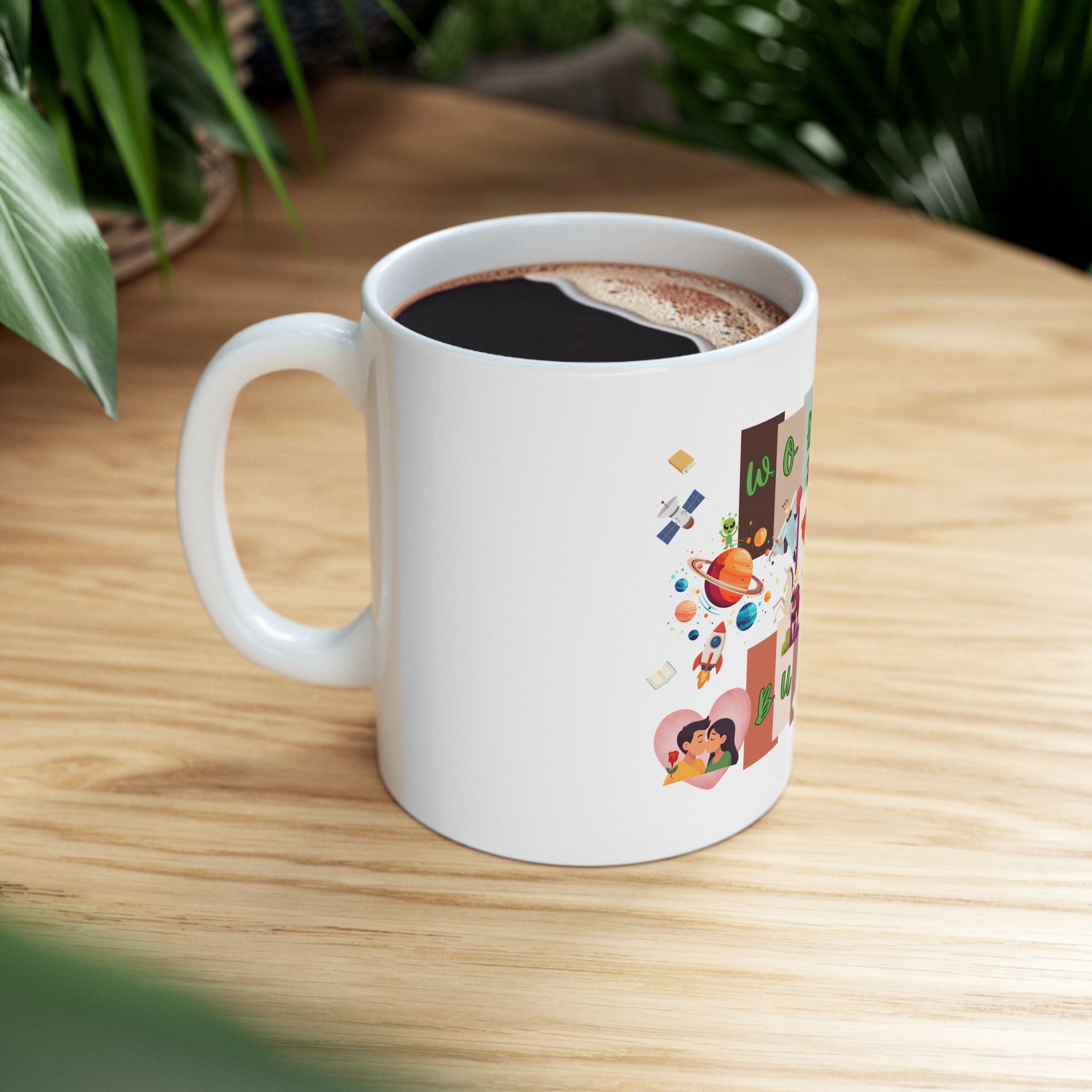 World Builder Ceramic Mug — Illustrated Travel & Creativity Design (11oz, 15oz)