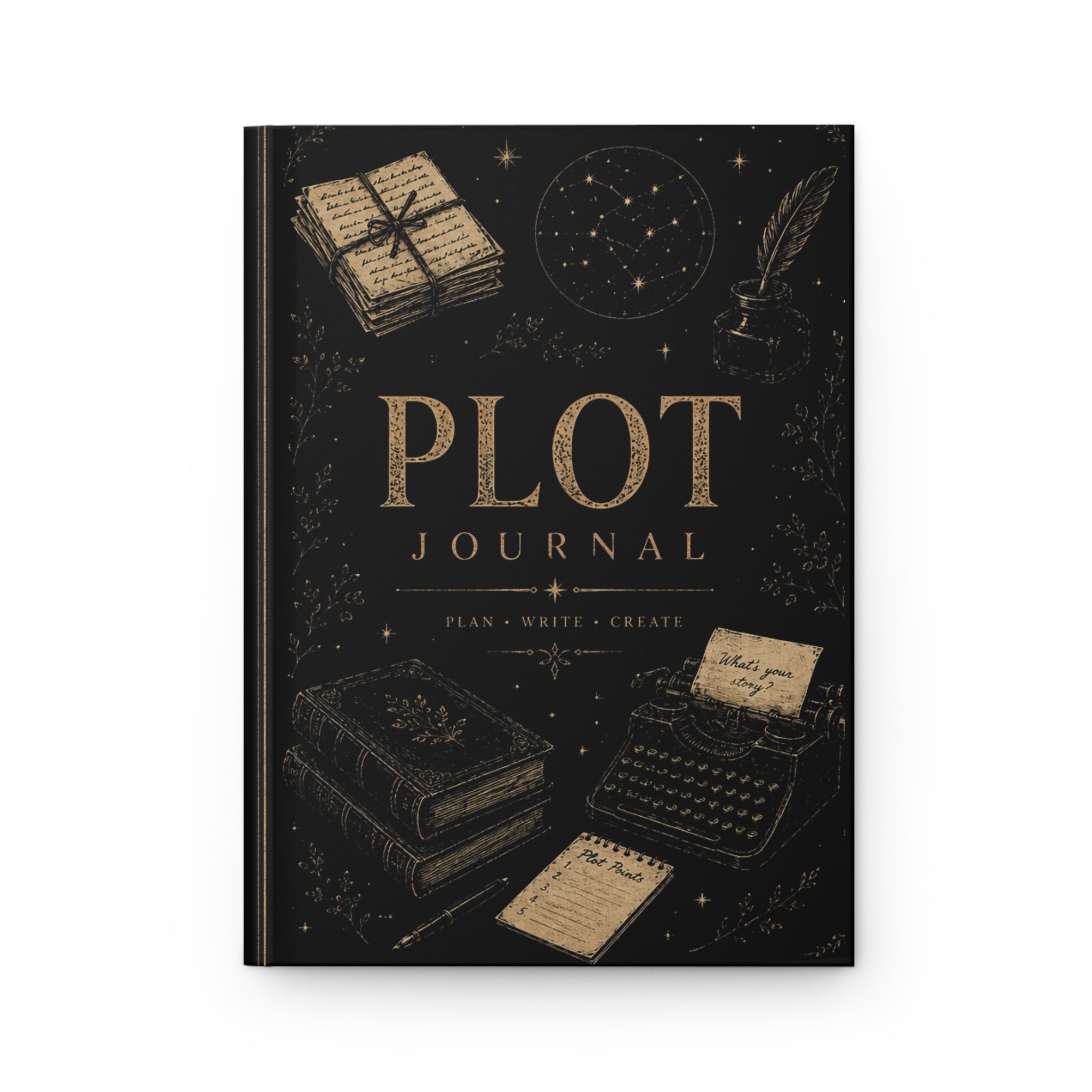 Plot Notes Hardcover Journal — Writer's Notebook with Quill & Candle Design