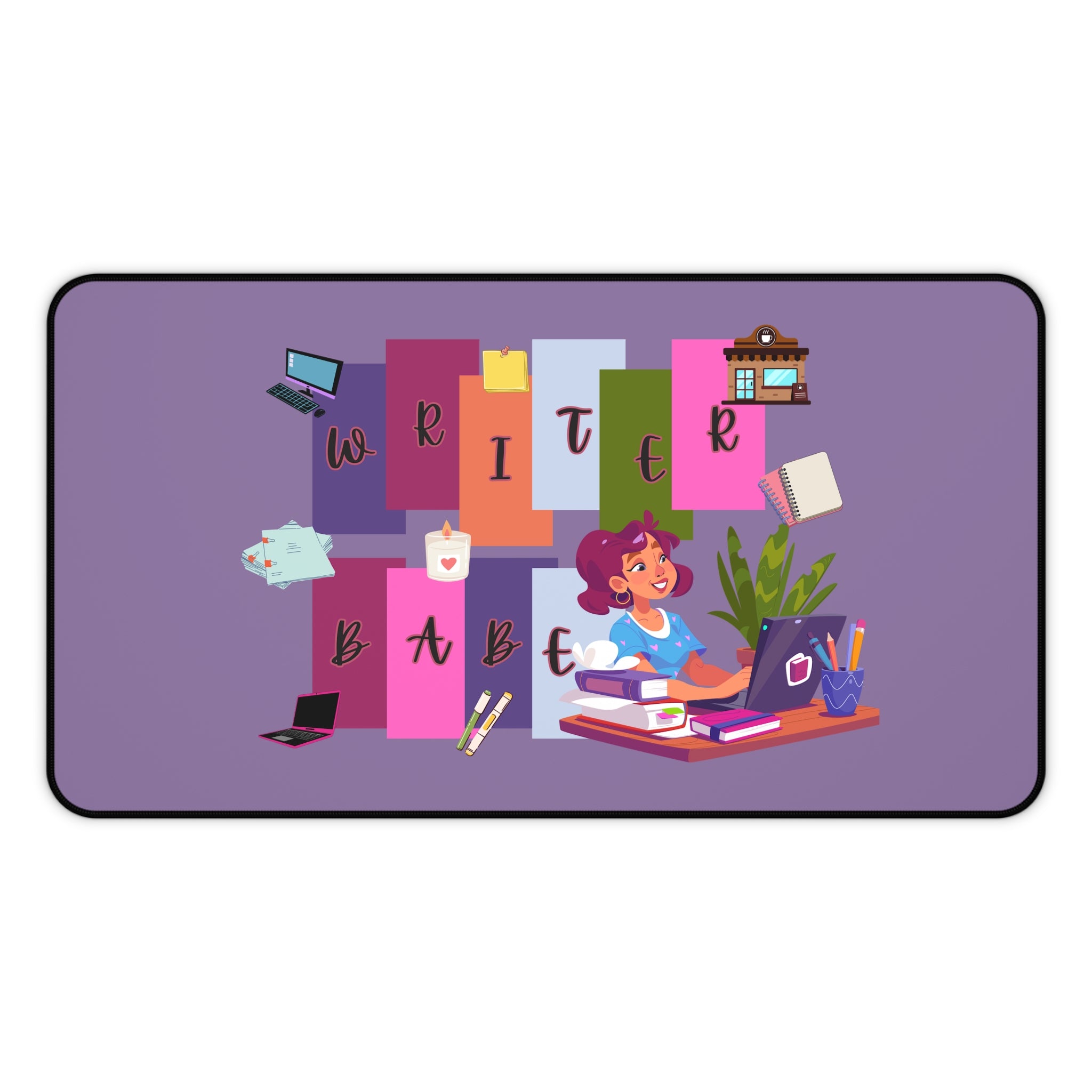 Writer Babe Desk Mat — Cute Purple Writing Desk Pad for Authors & Content Creators