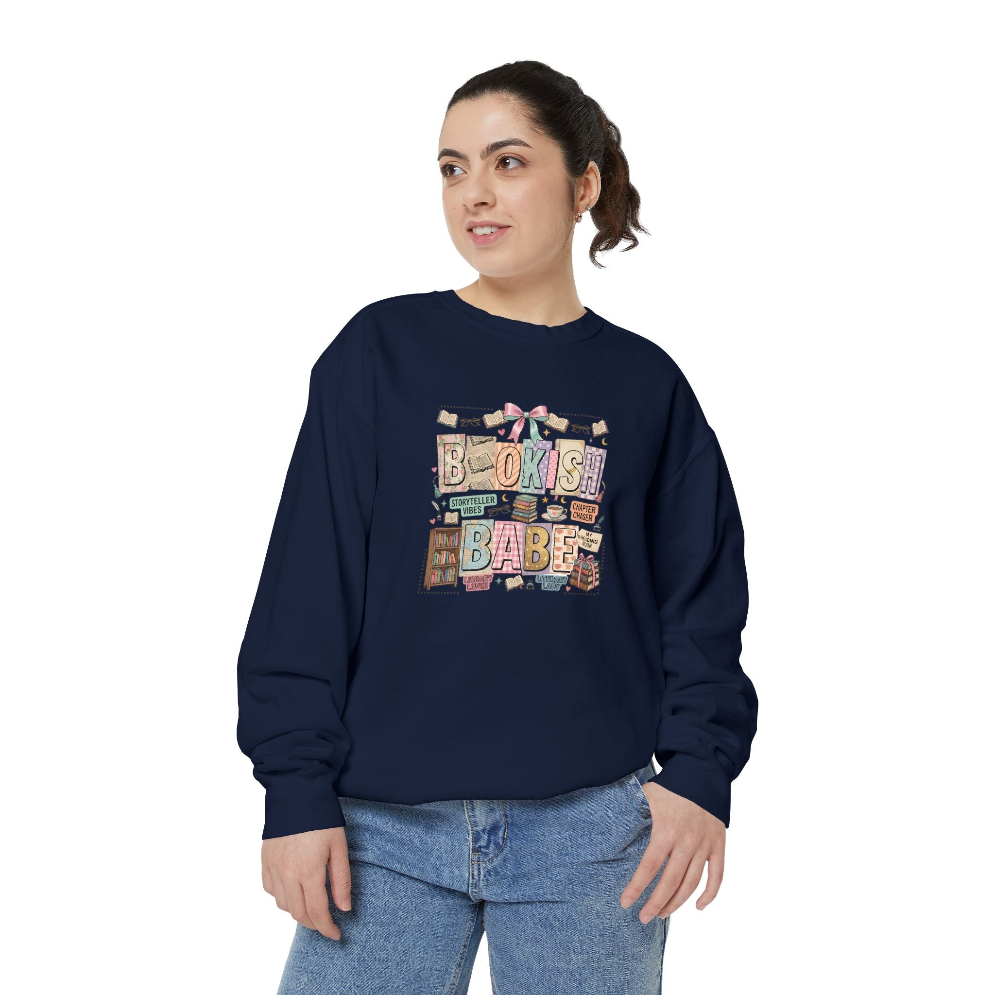 Bookish Babe Sweatshirt — Cute Pastel Reading Graphic Crewneck