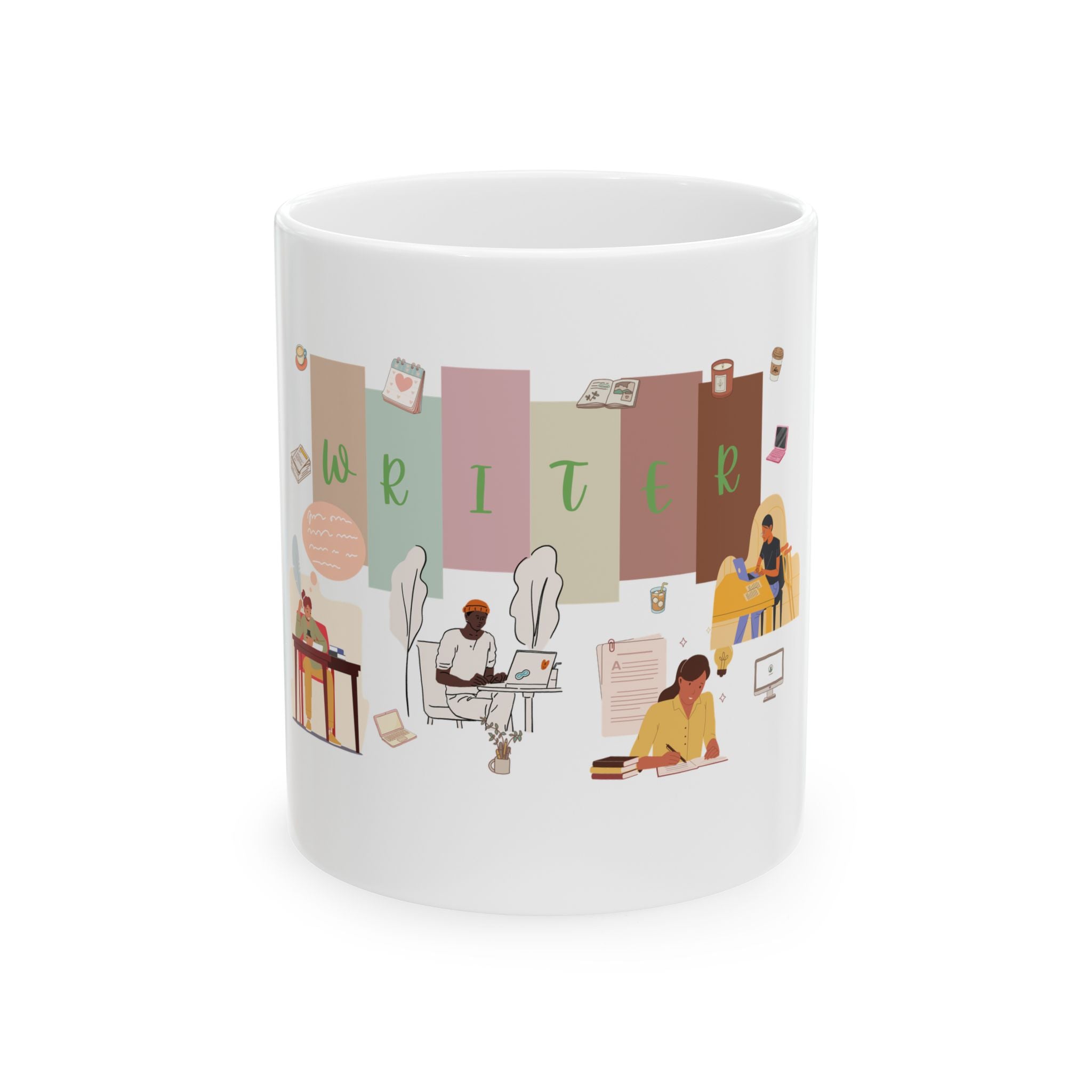Writer Life Ceramic Mug — Inspirational Writing Desk Illustration, 11oz & 15oz