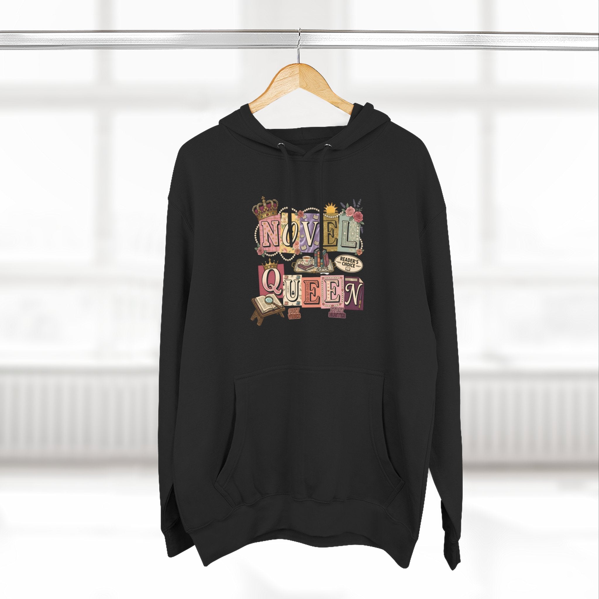 Novel Queen Hoodie — Vintage Book Lover Graphic Pullover