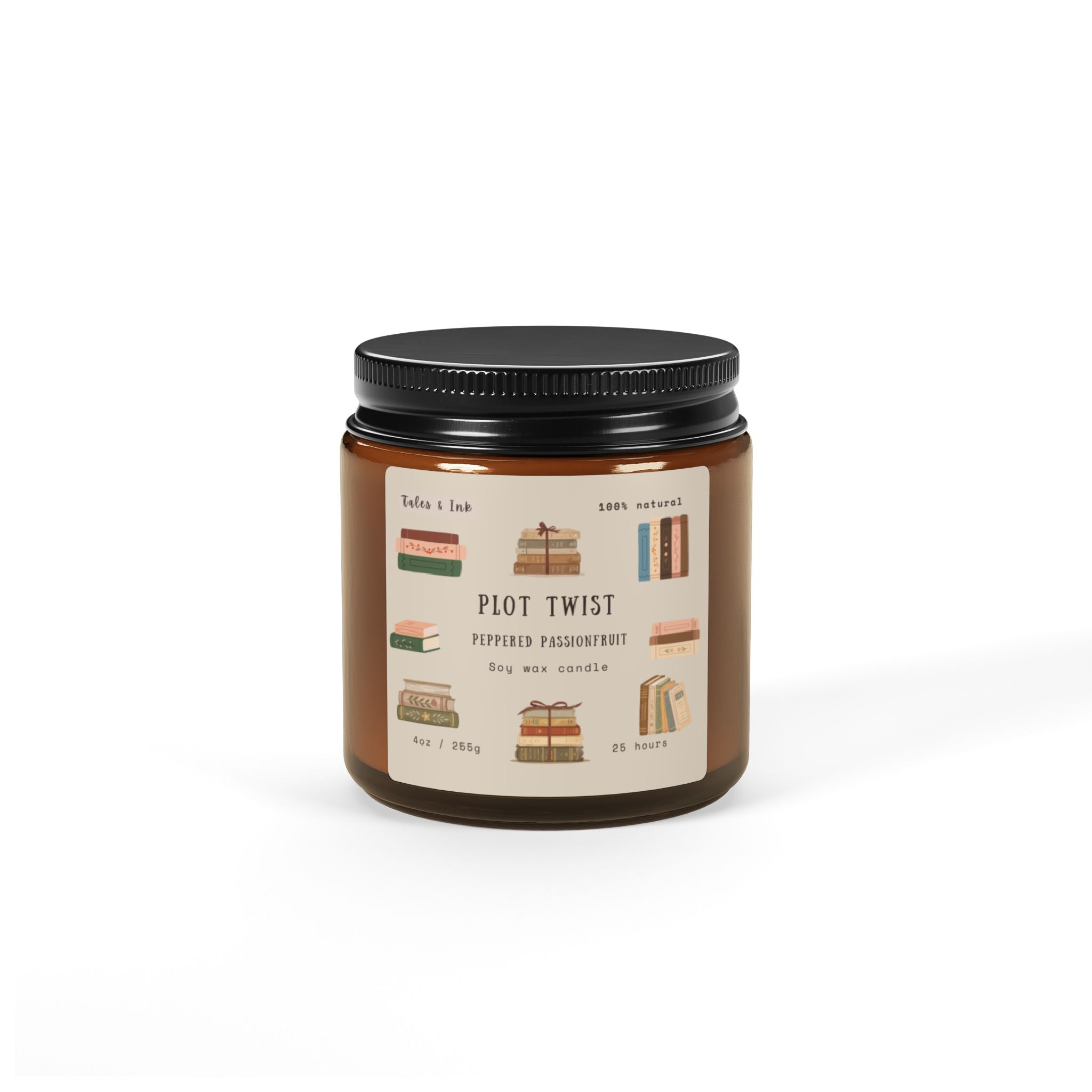Plot Twist Peppered Passionfruit Scented Soy Candle — Amber Jar