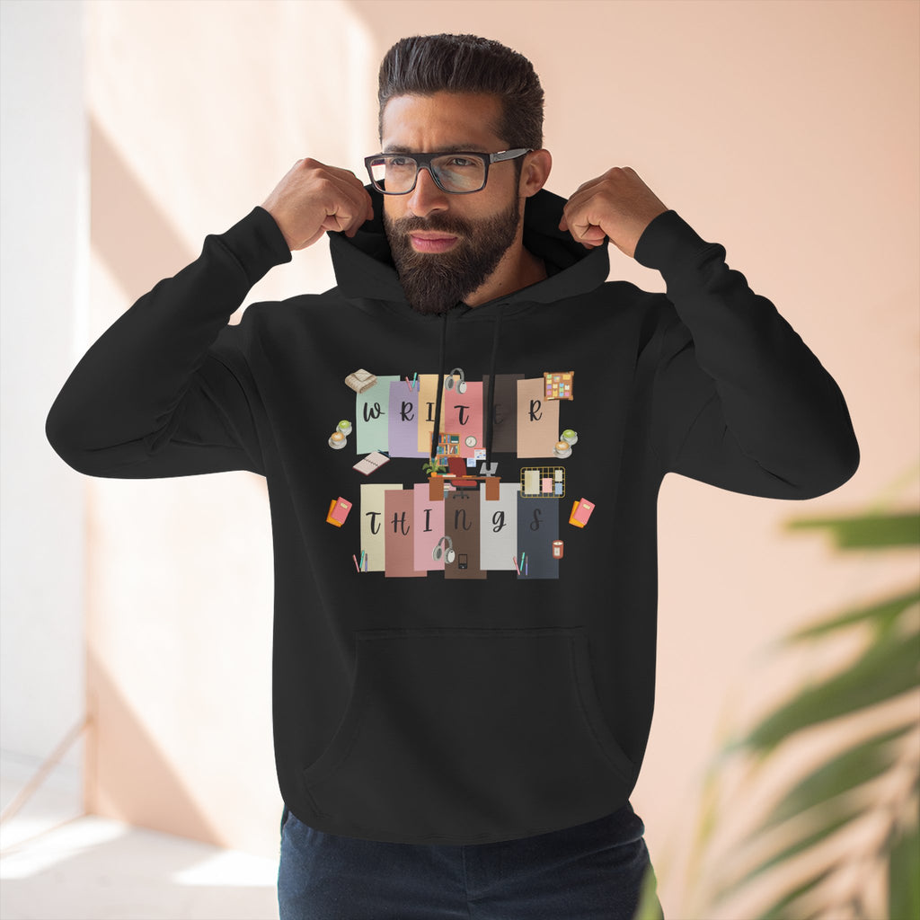 Writer Hoodie — Retro Collage Graphic "Writer Things" Comfort Pullover