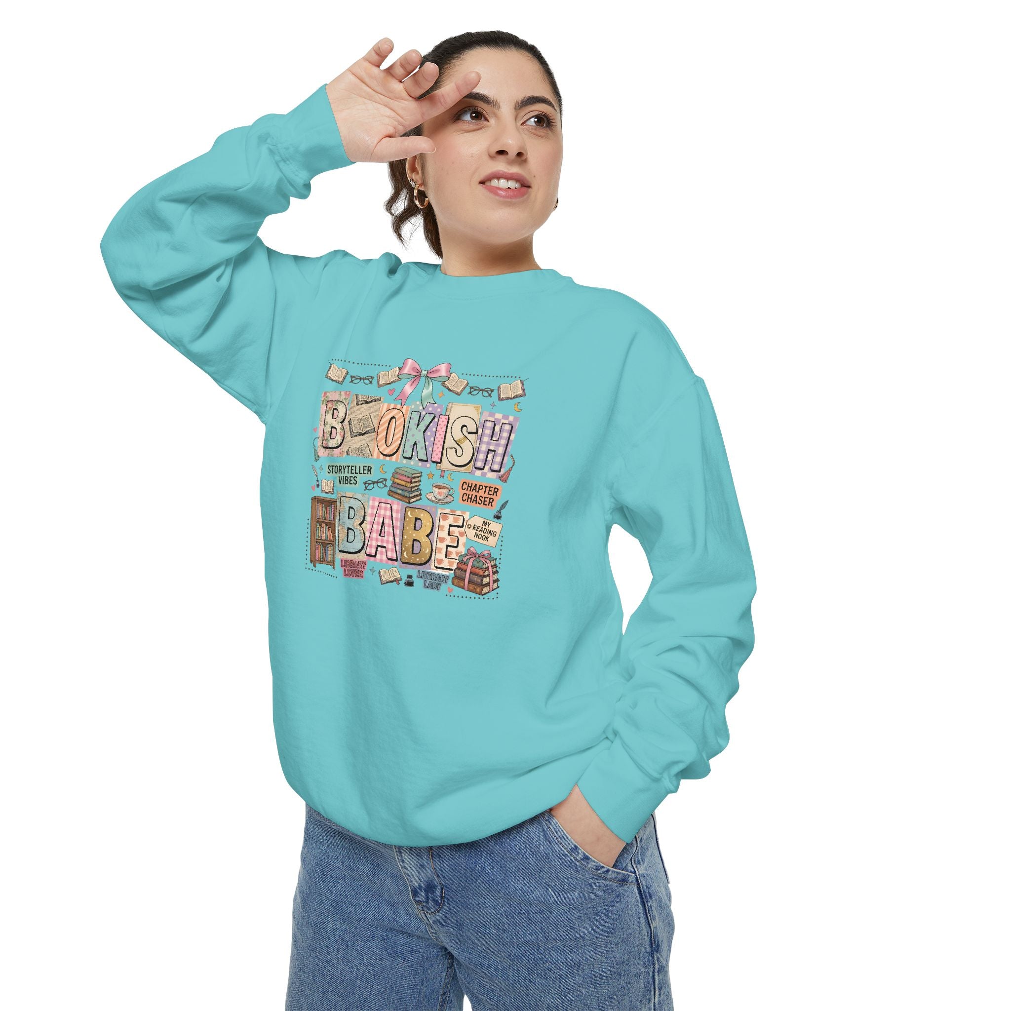 Bookish Babe Sweatshirt — Cute Pastel Reading Graphic Crewneck