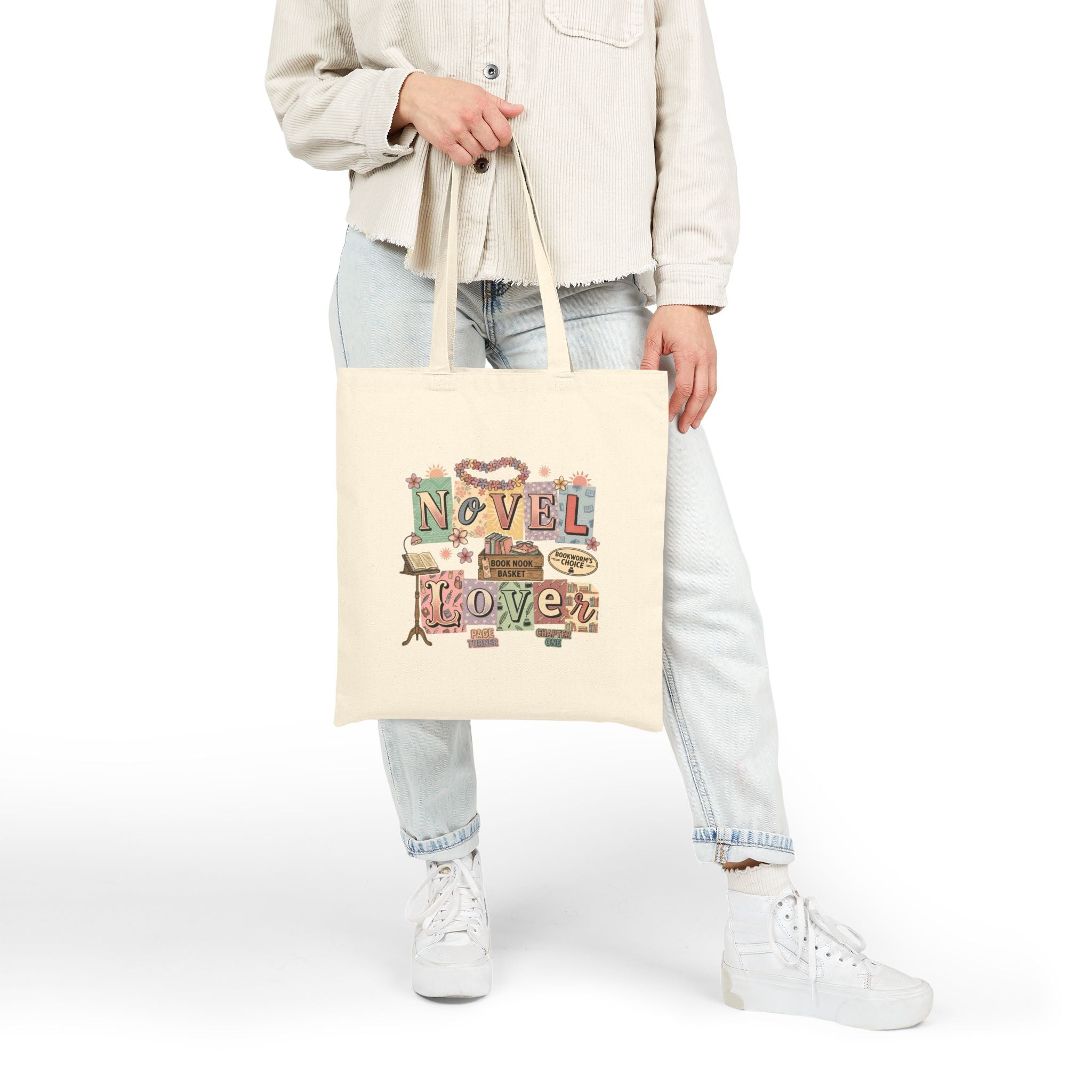 Novel Lover Tote Bag — Vintage Bookworm Cotton Canvas Book Tote