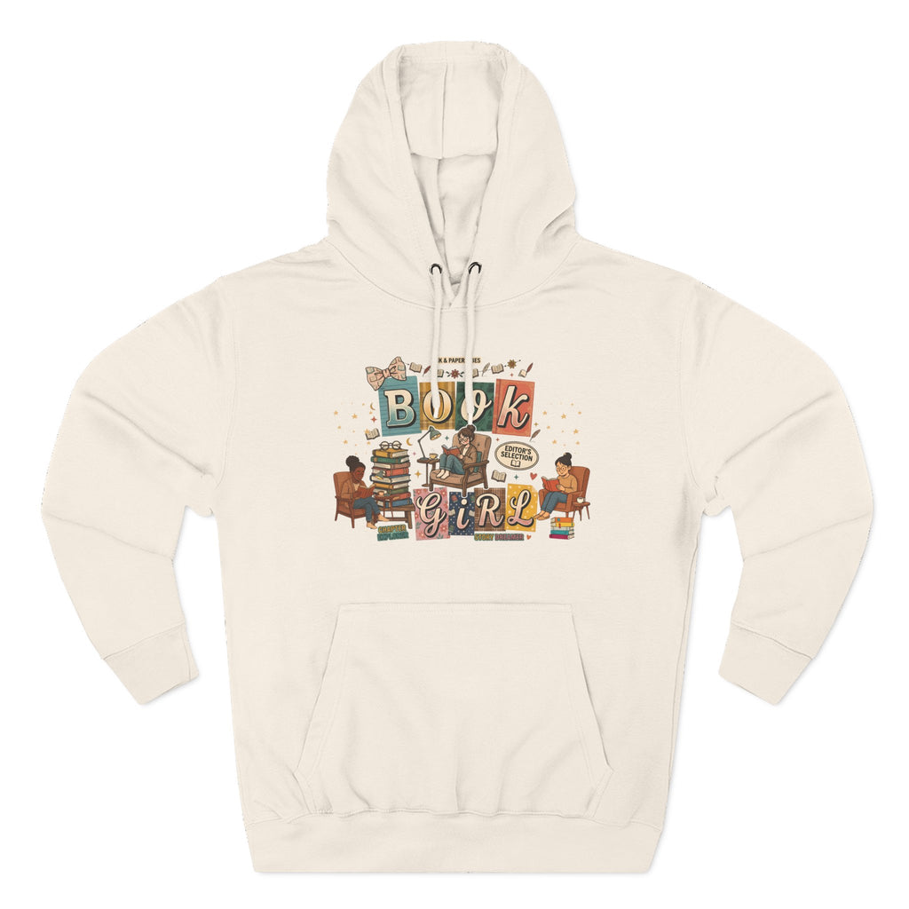 Book Girl Hoodie — Cozy Reading Lovers Pullover with Stacks & Armchair Illustration