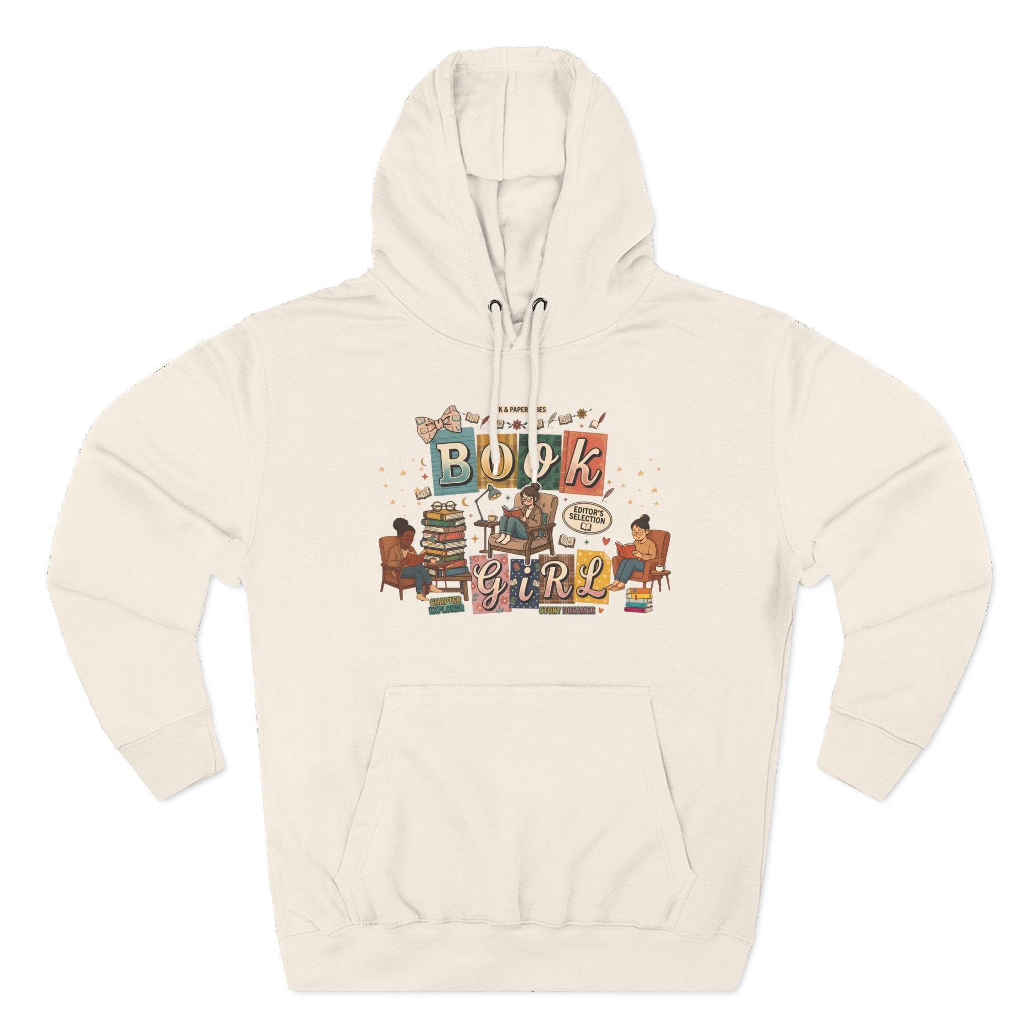 Book Girl Hoodie — Cozy Reading Lovers Pullover with Stacks & Armchair Illustration