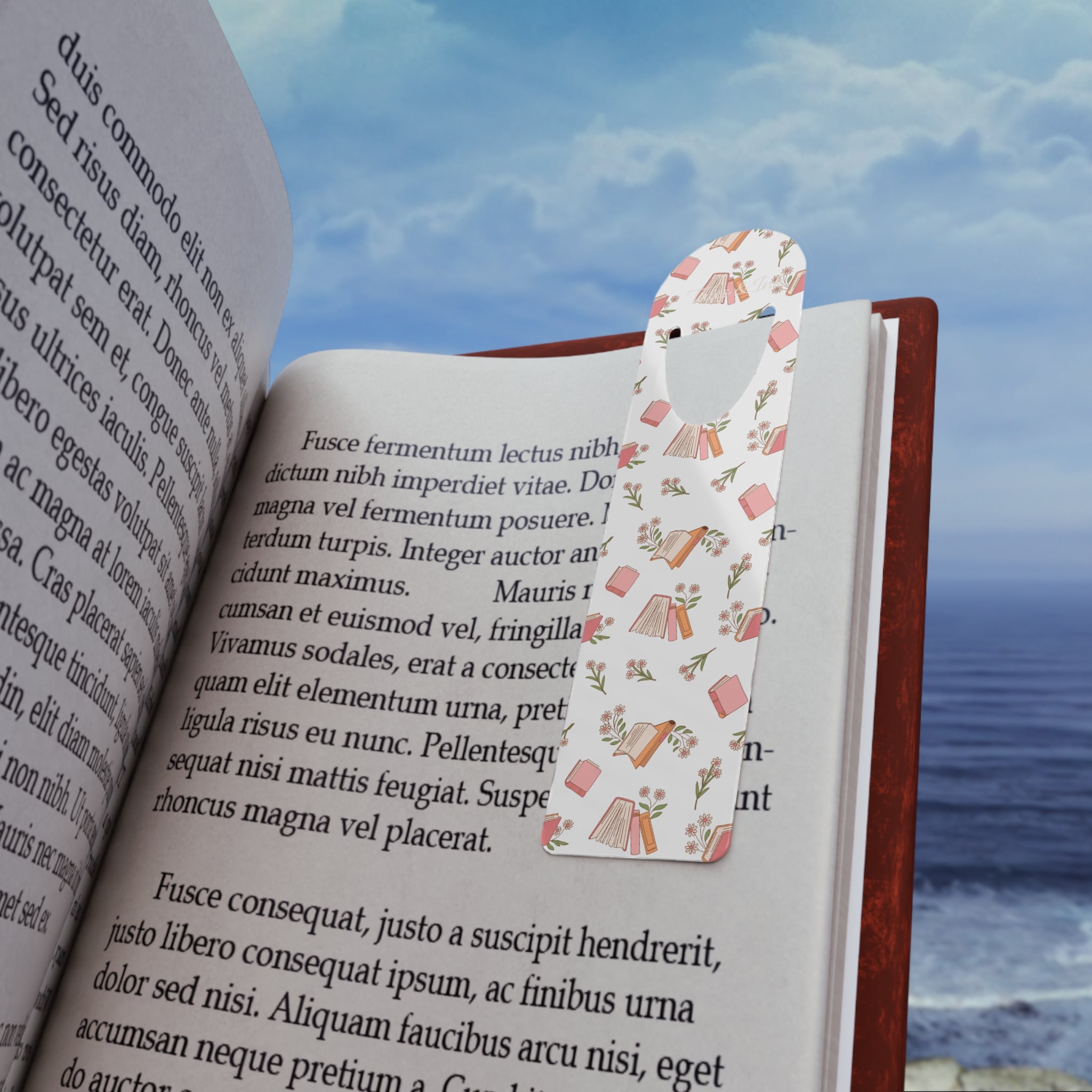 Floral Books & Tea Slim Bookmark — Cute Pastel Reading Gift