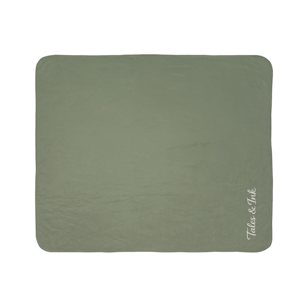 Sherpa Blanket – Soft Olive Fleece Cozy Throw (Tales & Ink Script)