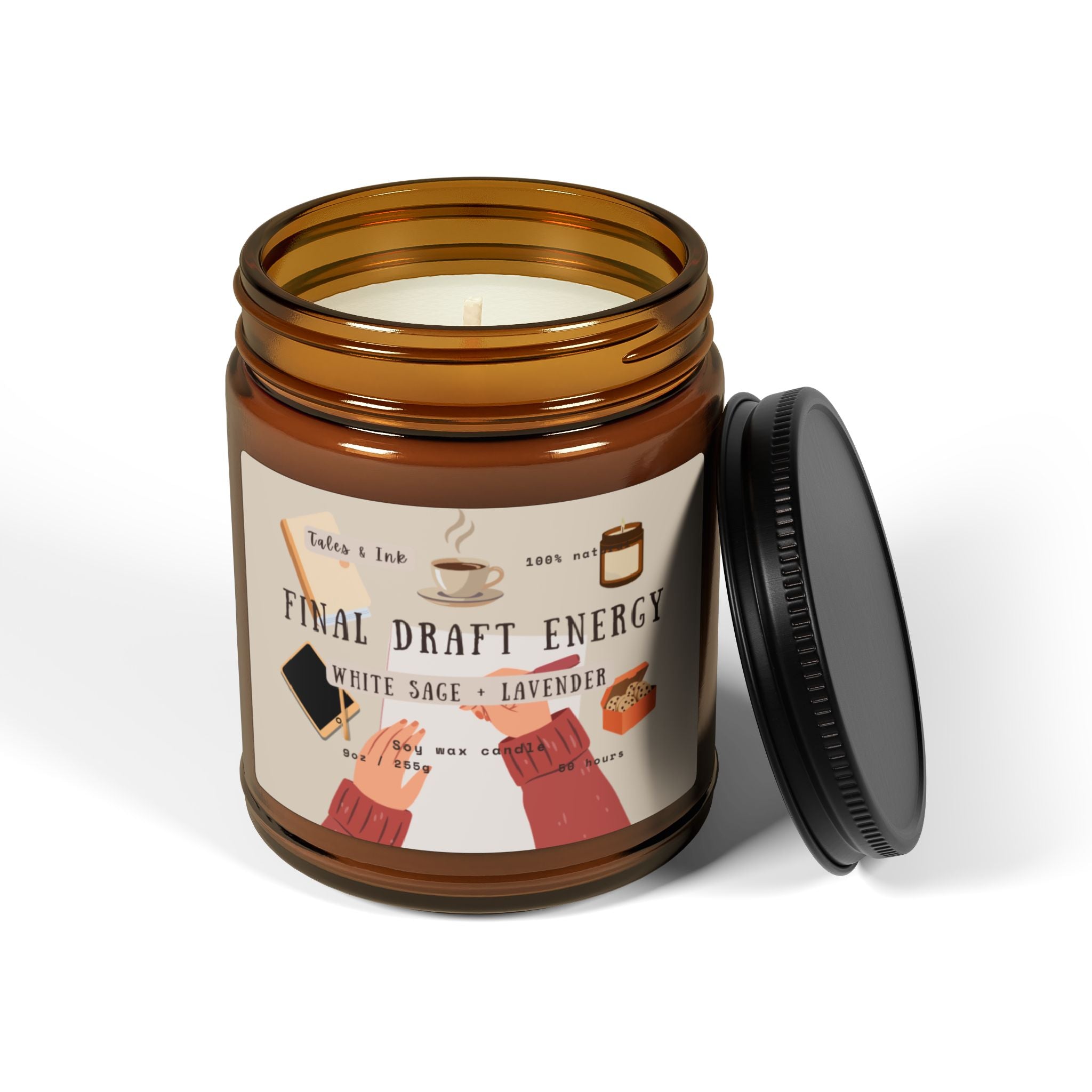 Final Draft Energy Scented Soy Candle — White Sage & Lavender (Amber Jar)