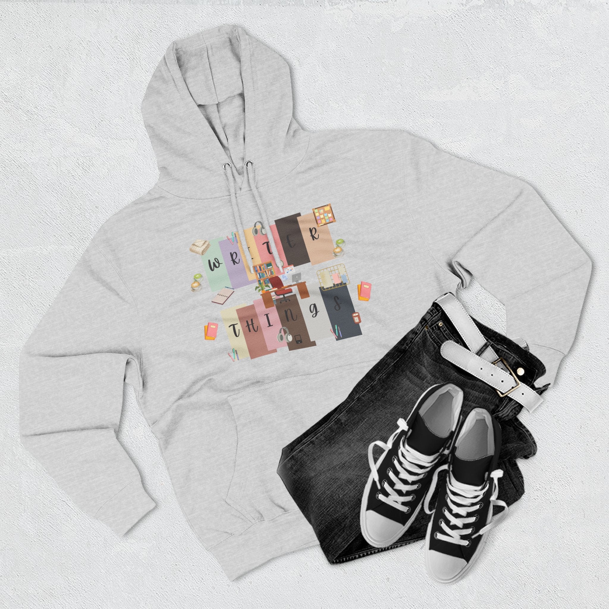 Writer Hoodie — Retro Collage Graphic "Writer Things" Comfort Pullover