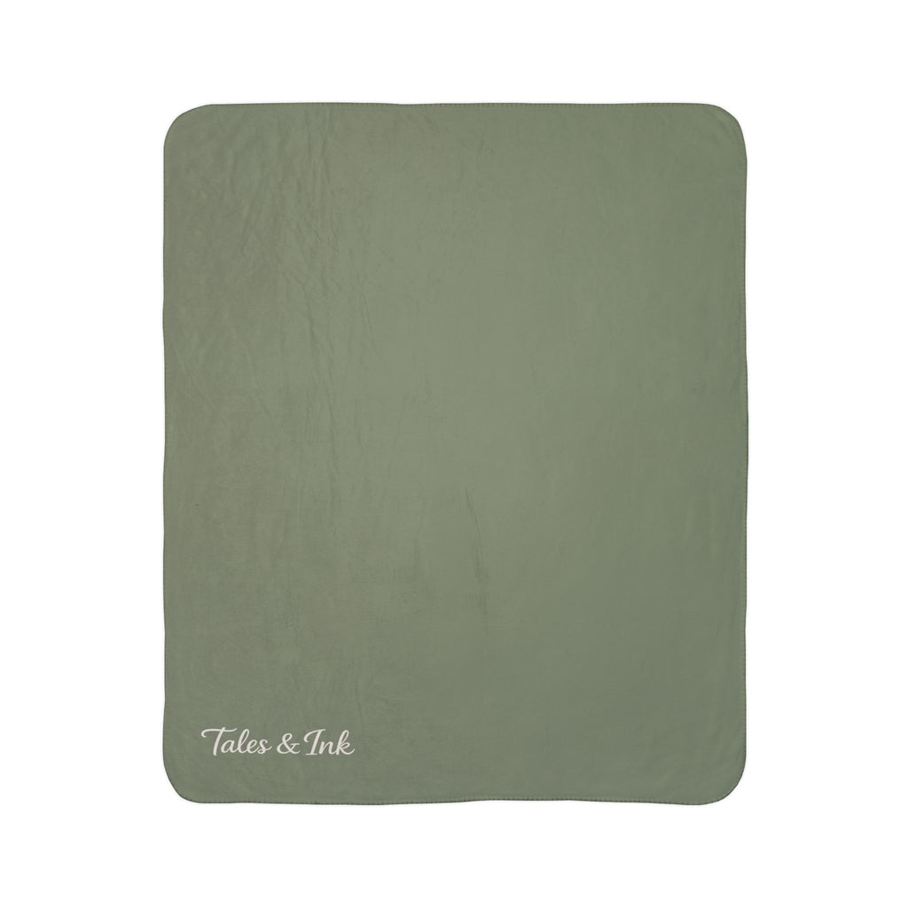 Sherpa Blanket – Soft Olive Fleece Cozy Throw (Tales & Ink Script)