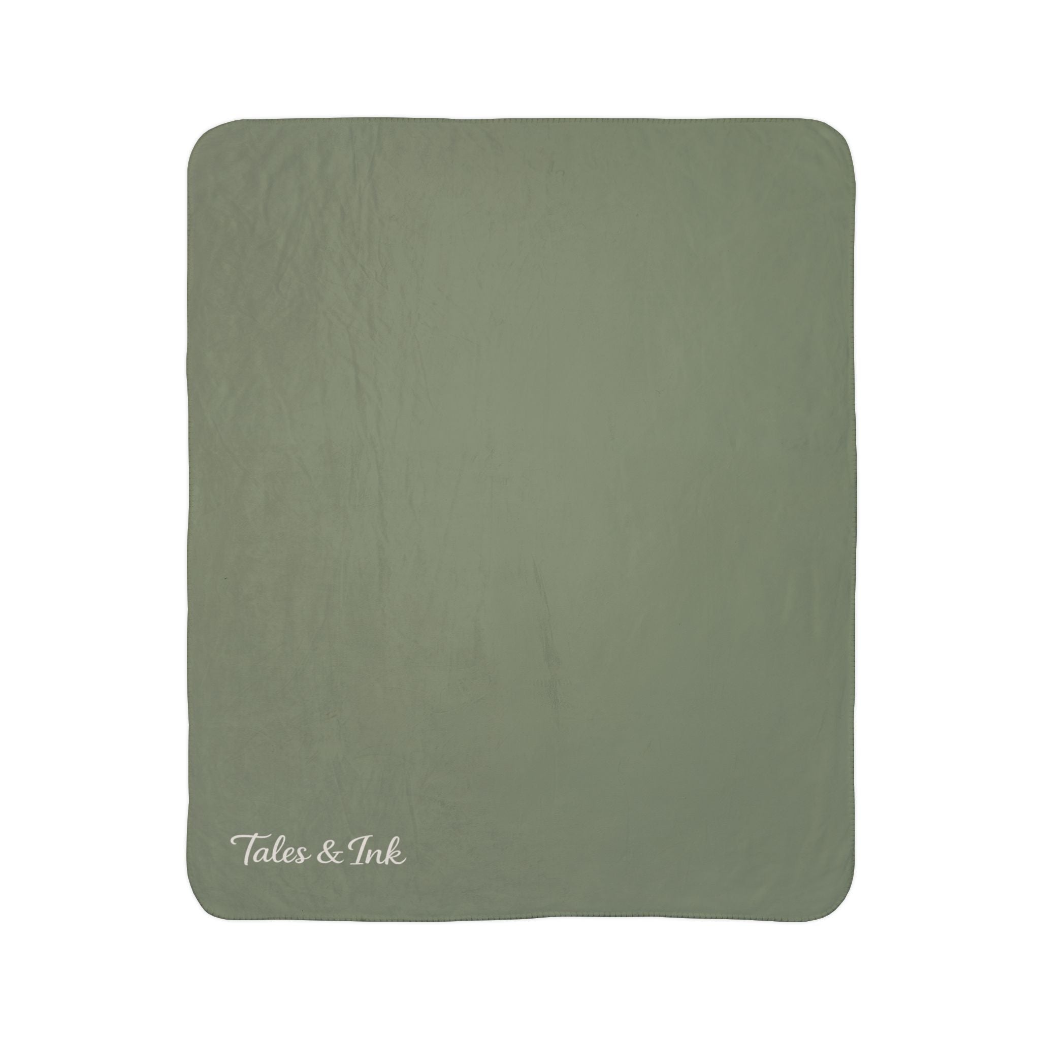 Sherpa Blanket – Soft Olive Fleece Cozy Throw (Tales & Ink Script)