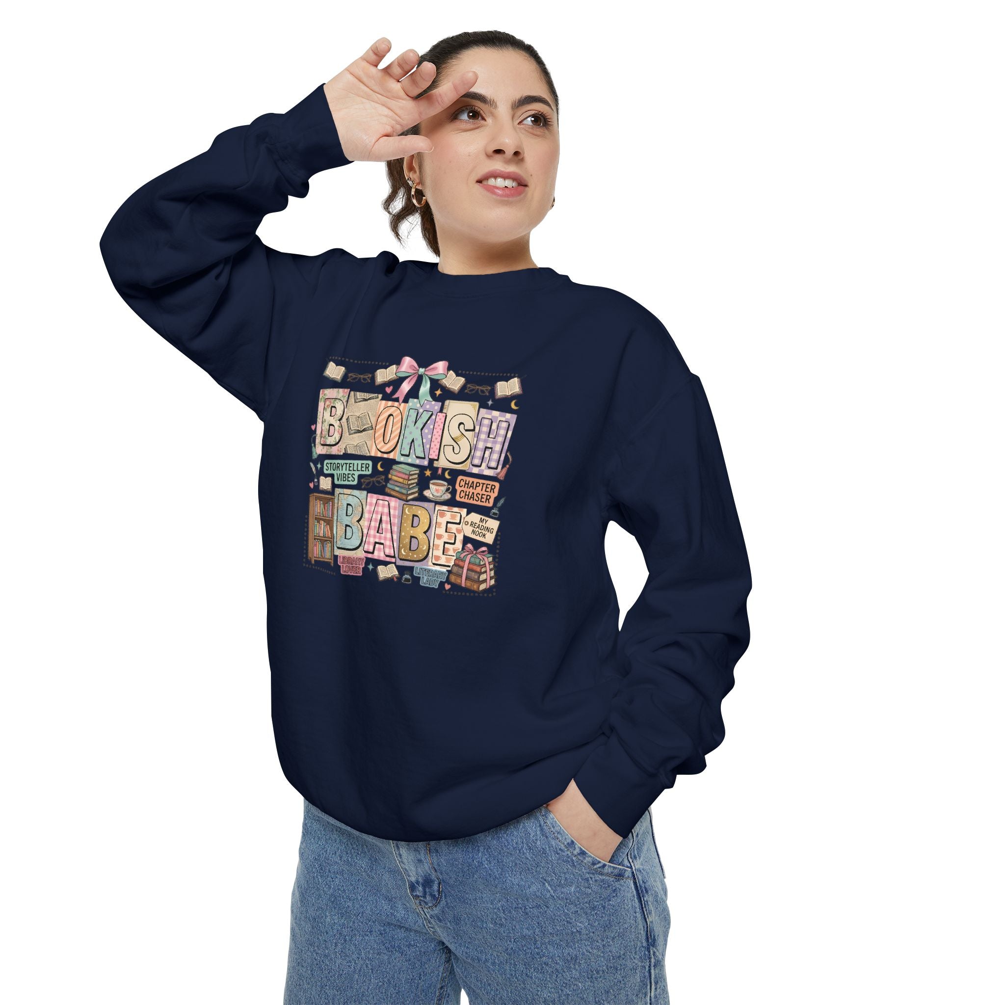 Bookish Babe Sweatshirt — Cute Pastel Reading Graphic Crewneck