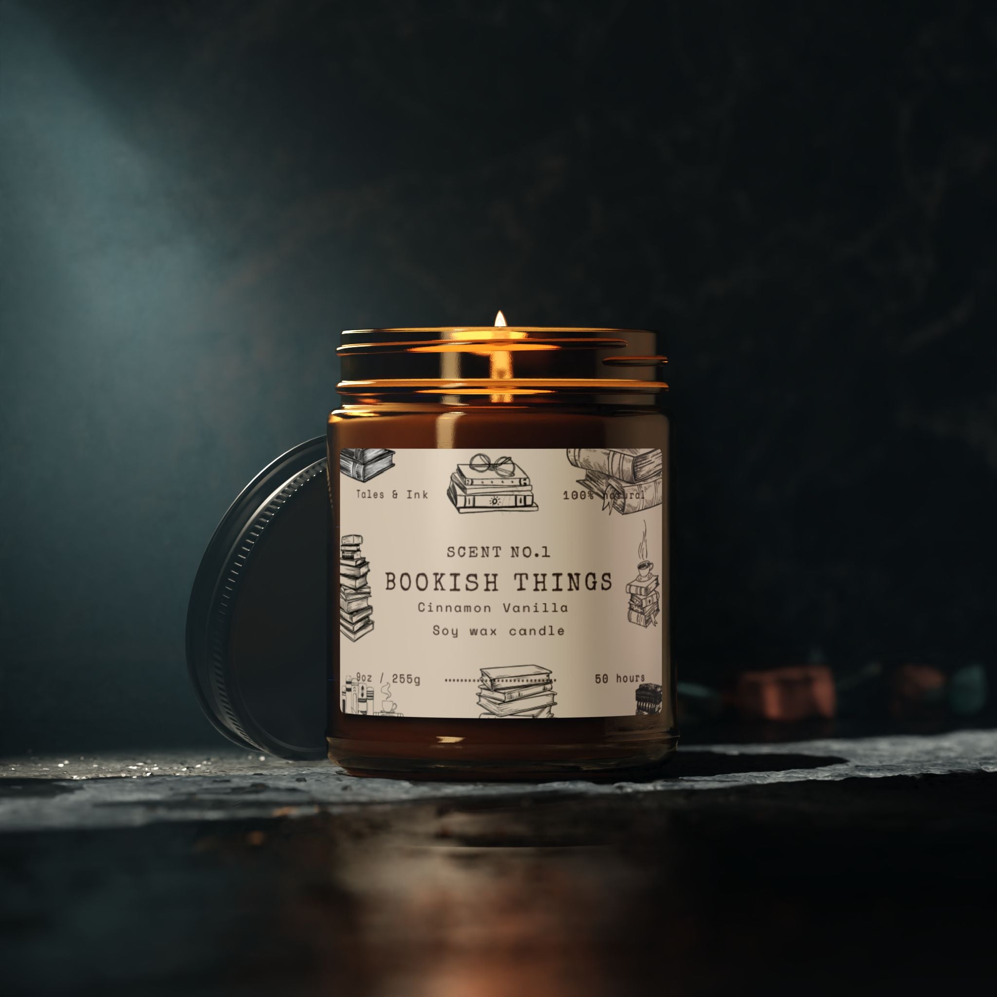 Bookish Things Soy Candle — Amber Jar Scented Candle (Multiple Sizes)