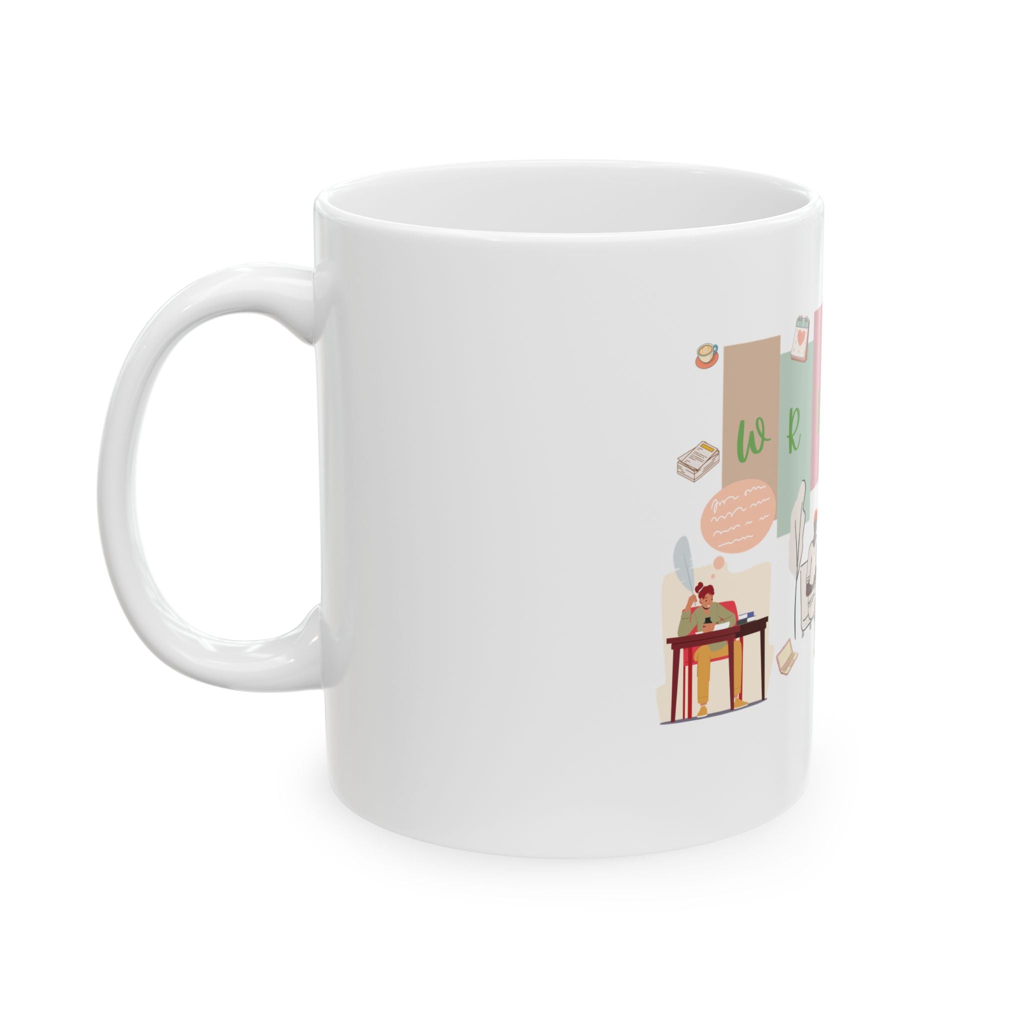 Writer Life Ceramic Mug — Inspirational Writing Desk Illustration, 11oz & 15oz