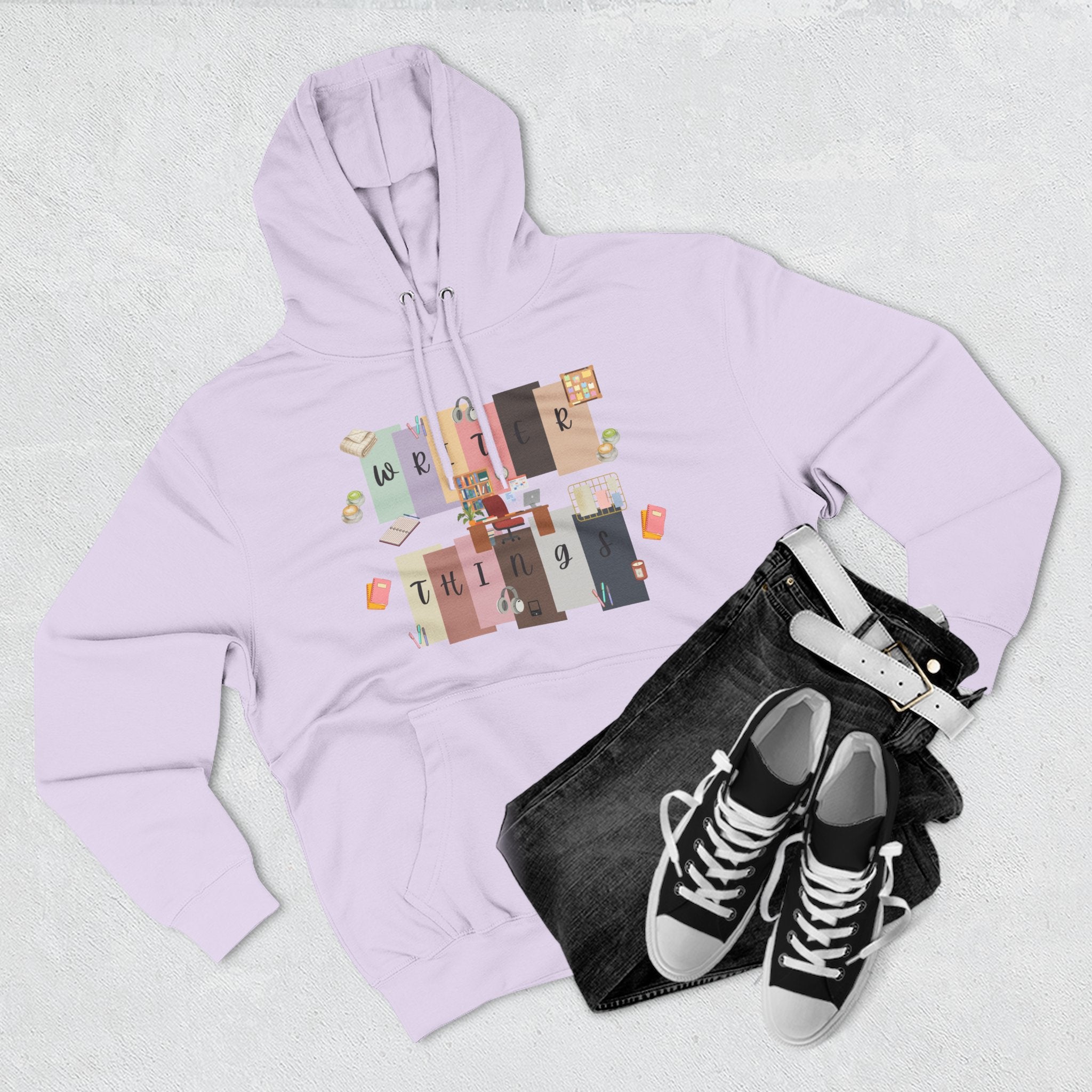 Writer Hoodie — Retro Collage Graphic "Writer Things" Comfort Pullover