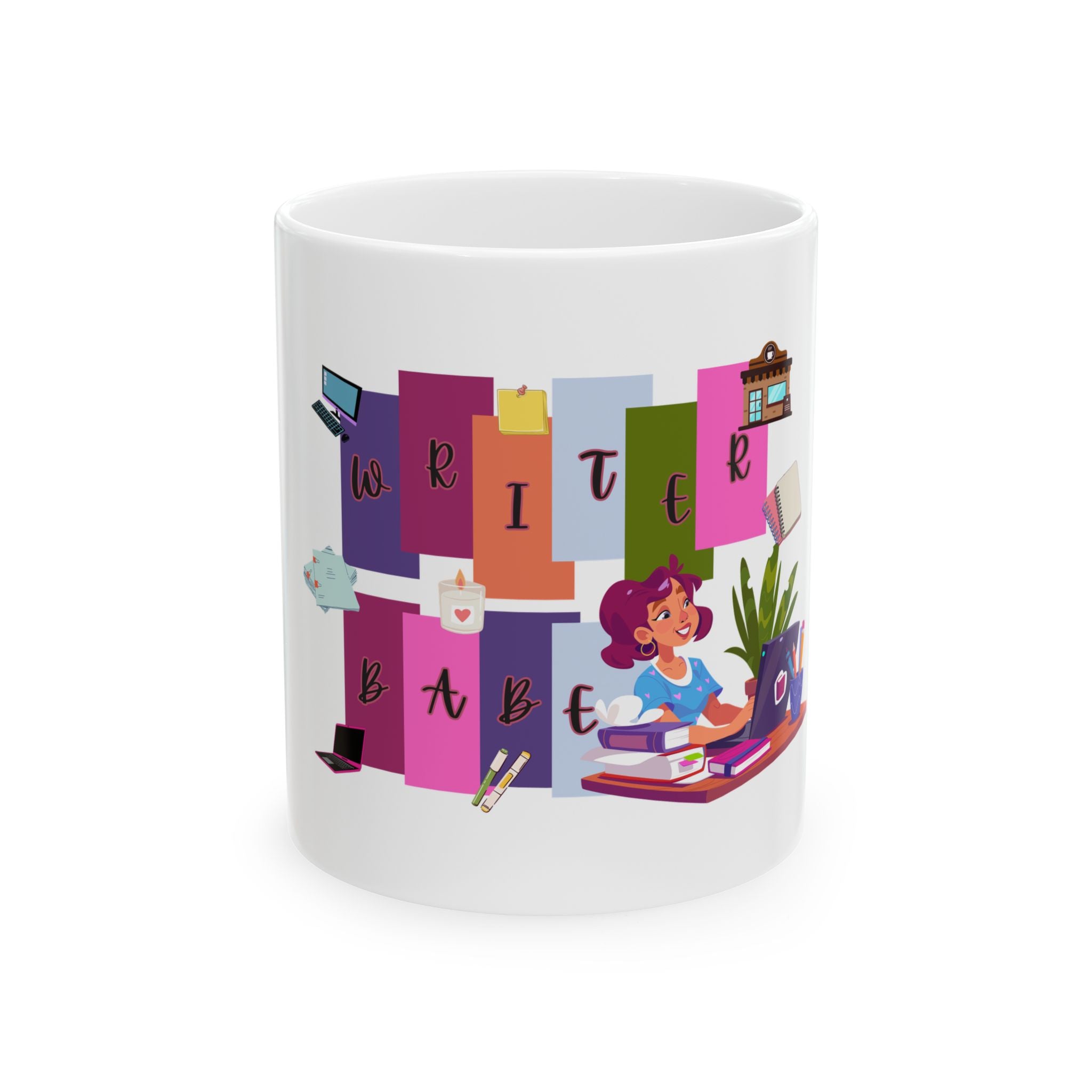 Writer Babe Ceramic Mug — Cute Colorful Writing-themed Coffee Cup (11oz & 15oz)
