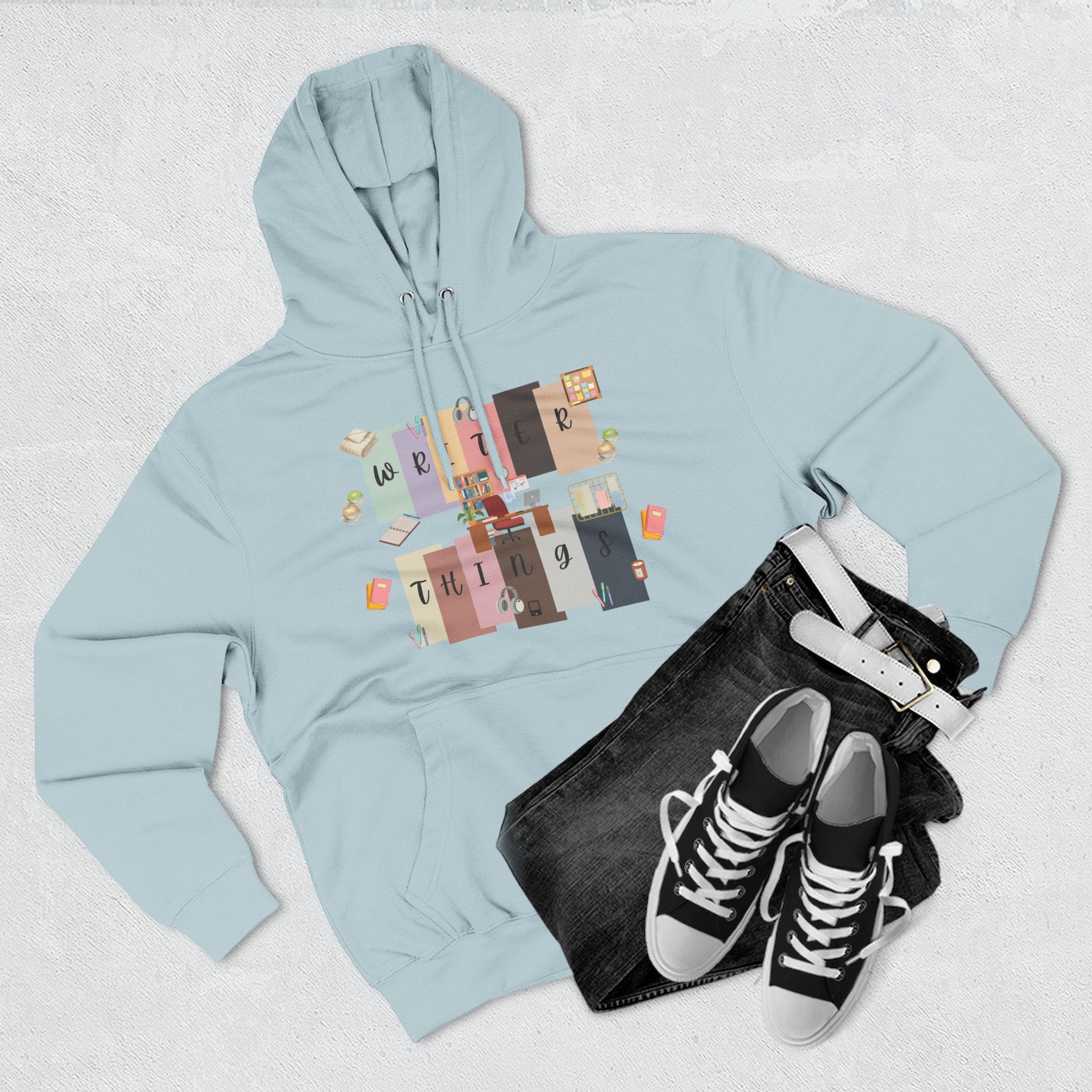 Writer Hoodie — Retro Collage Graphic "Writer Things" Comfort Pullover