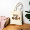 Book Girl Canvas Tote Bag — Vintage Reading Stack Design