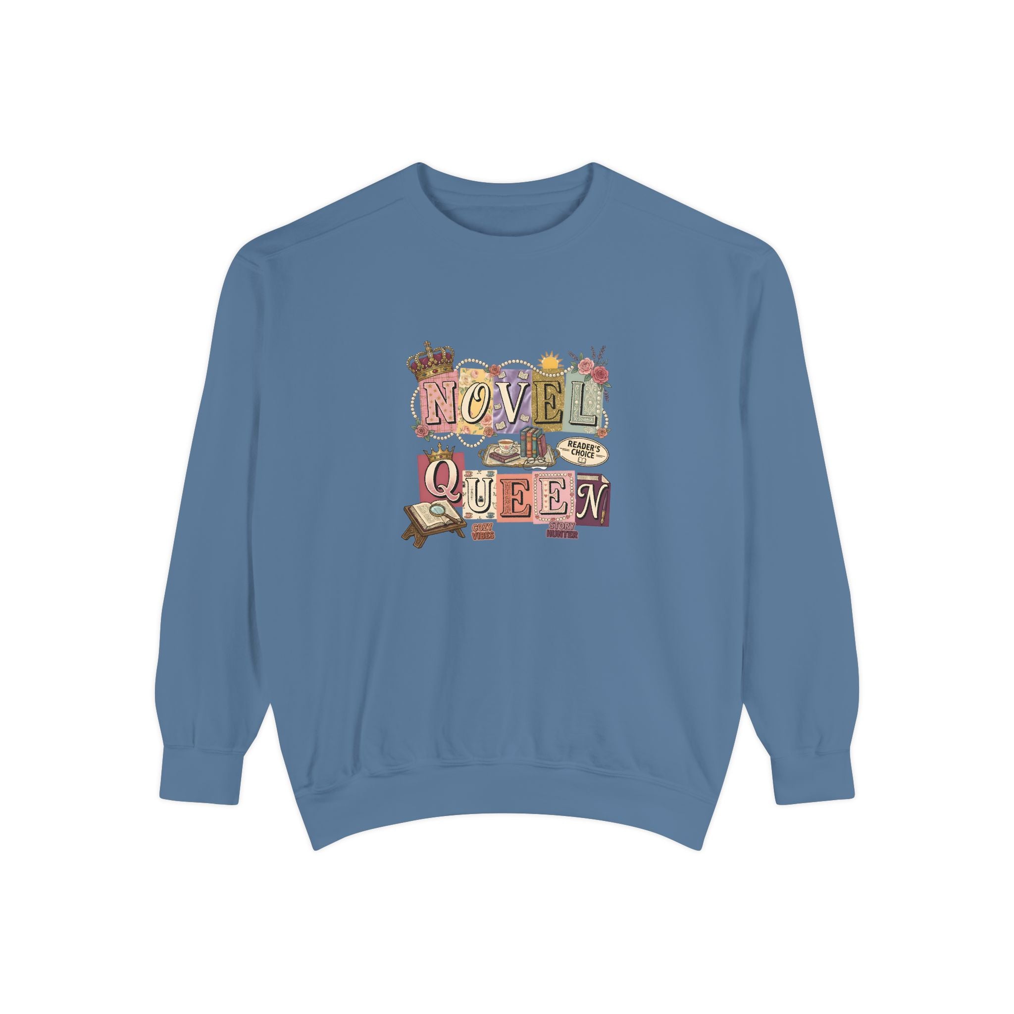 Novel Queen Sweatshirt — Vintage Booklover Literary Graphic Crewneck