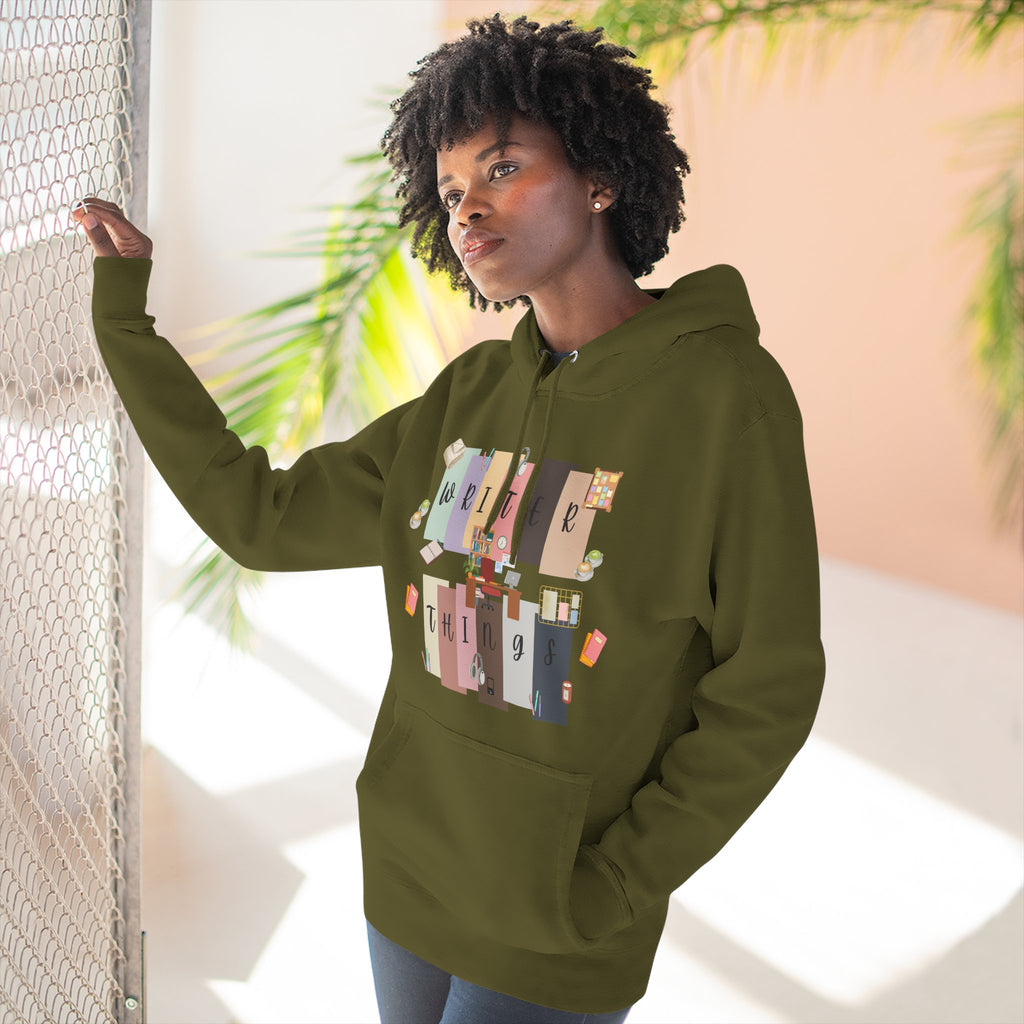 Writer Hoodie — Retro Collage Graphic "Writer Things" Comfort Pullover