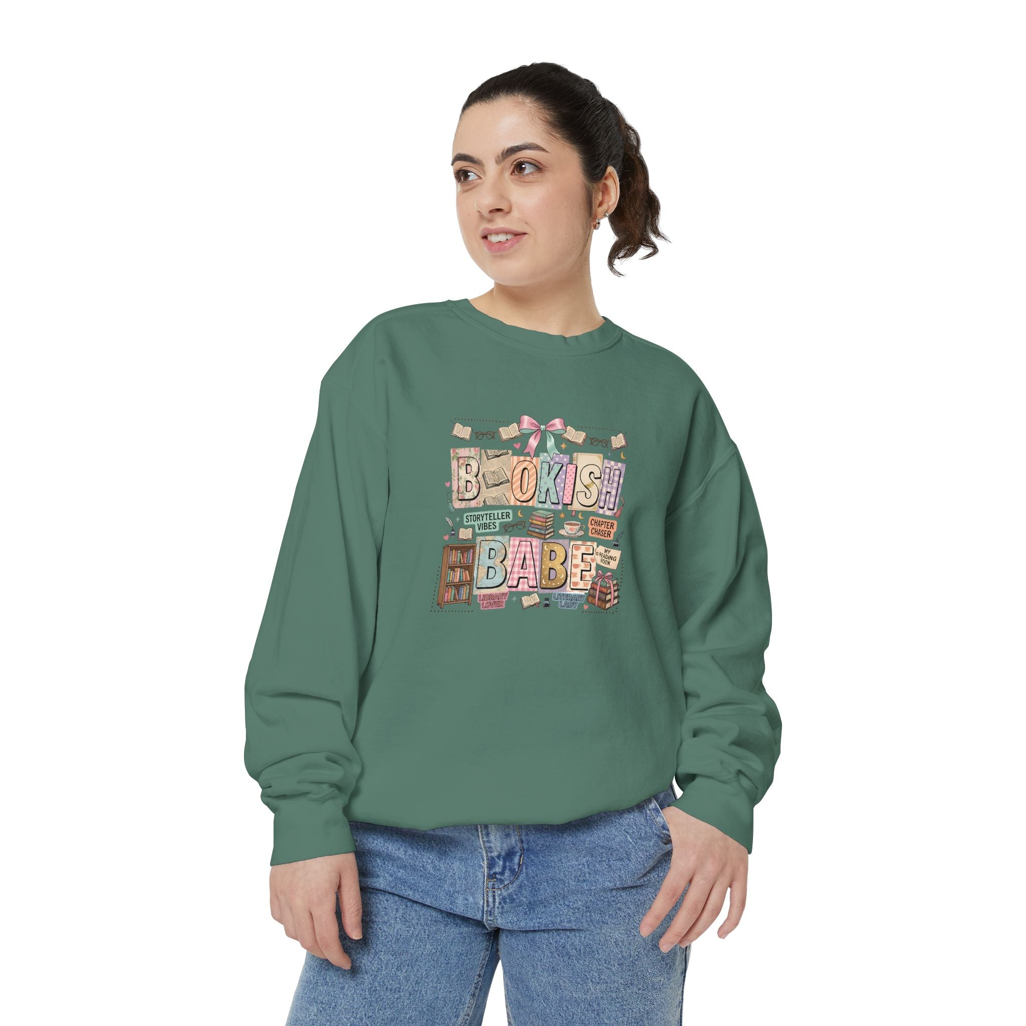 Bookish Babe Sweatshirt — Cute Pastel Reading Graphic Crewneck