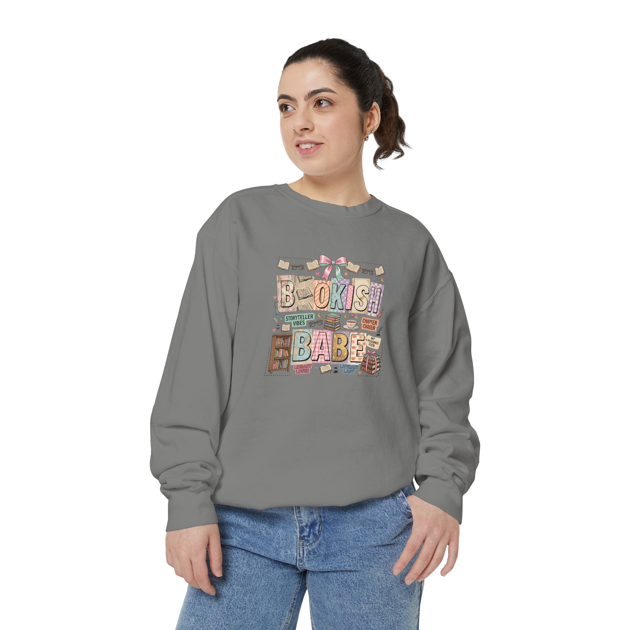 Bookish Babe Sweatshirt — Cute Pastel Reading Graphic Crewneck