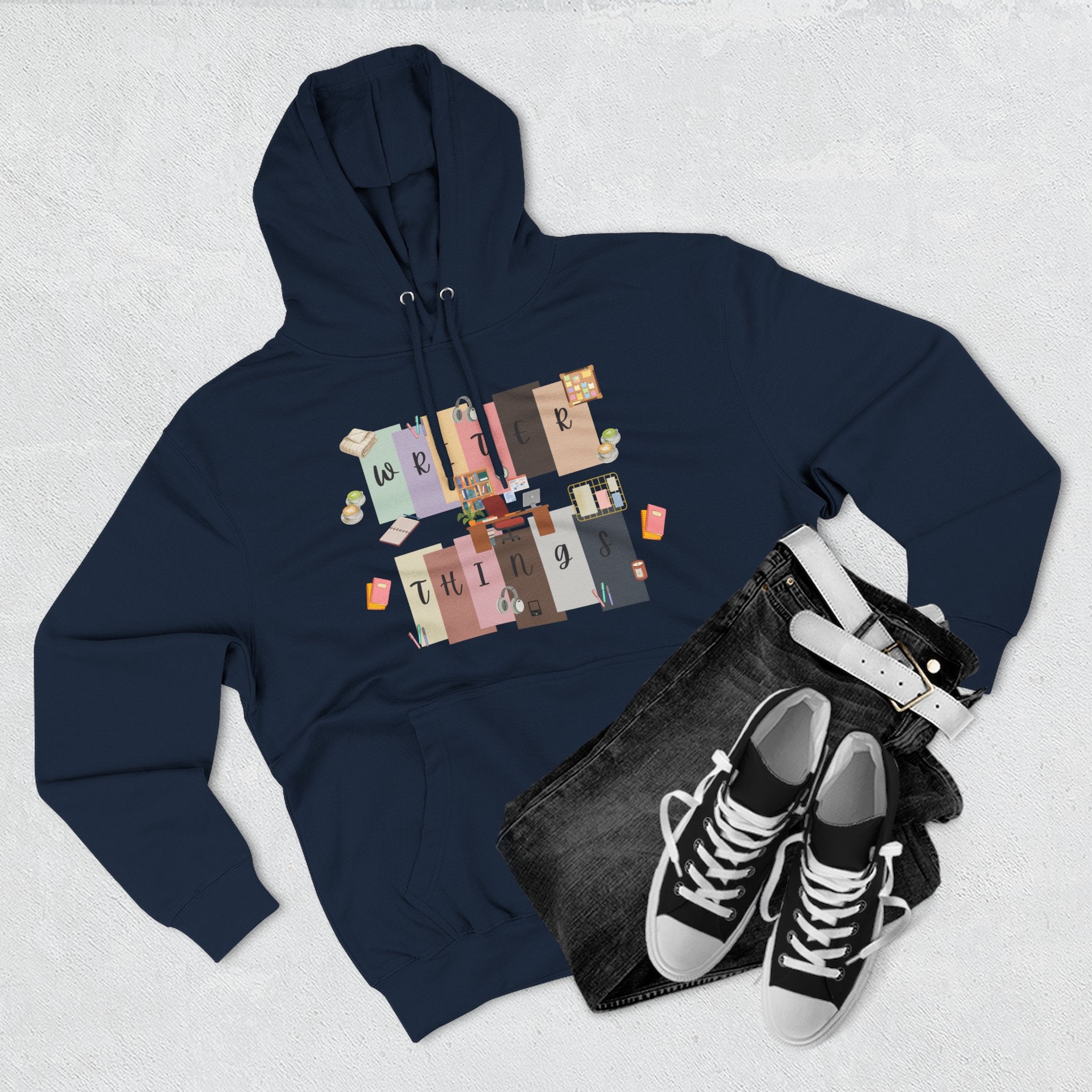 Writer Hoodie — Retro Collage Graphic "Writer Things" Comfort Pullover