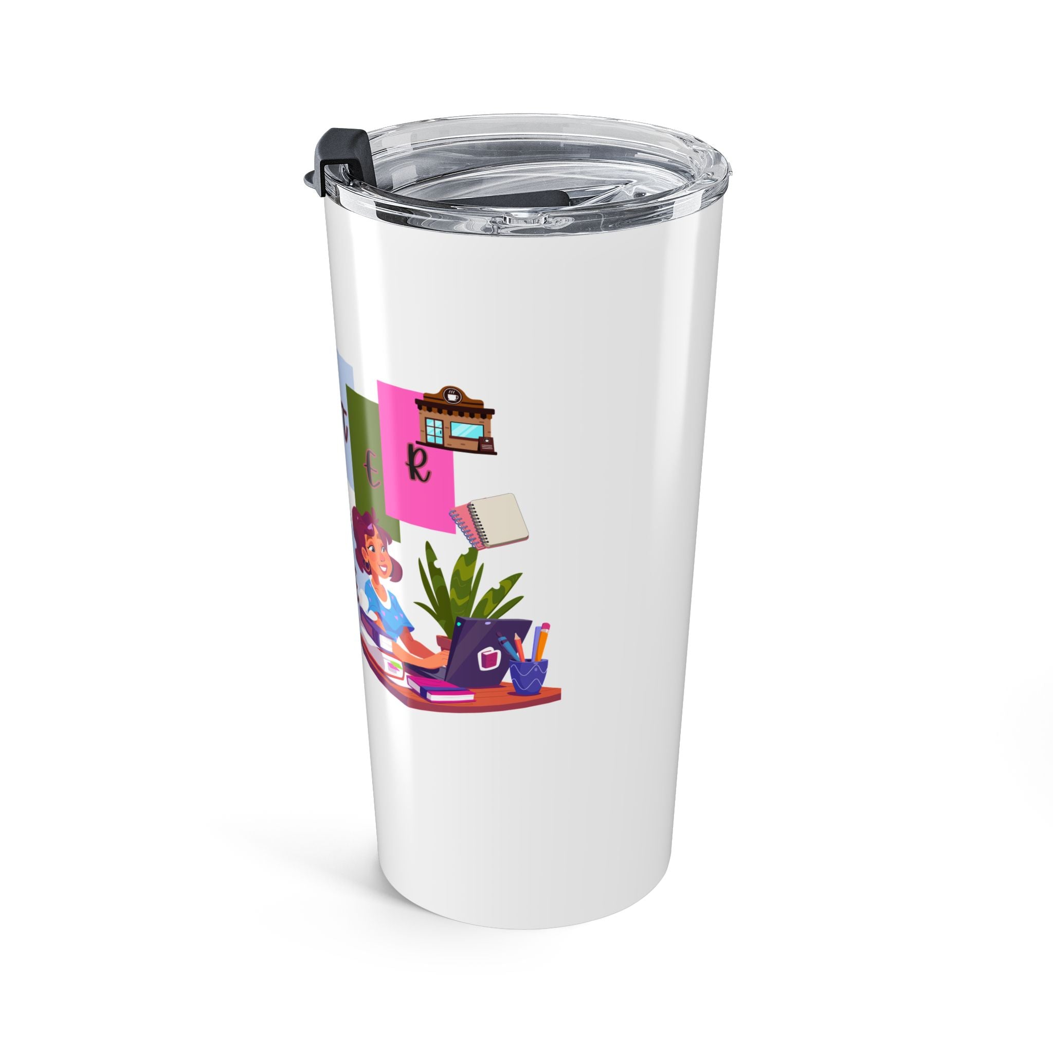 20oz Author Tumbler —Writer Babe Travel Mug with Colorful Books & Reader Design