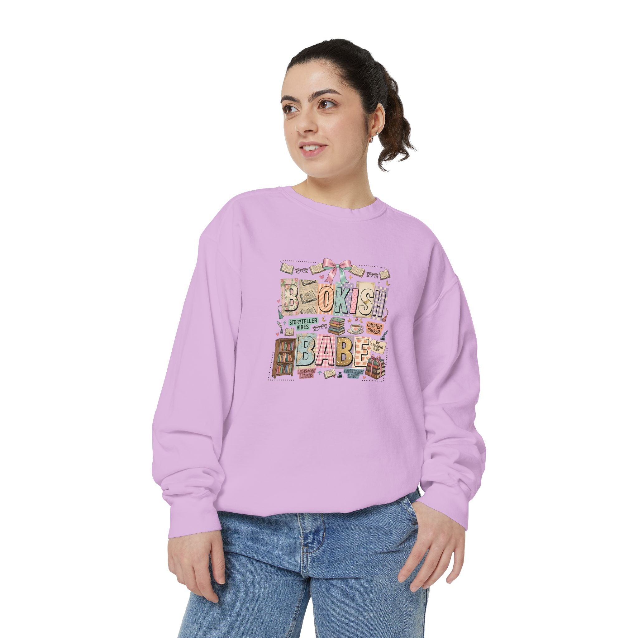 Bookish Babe Sweatshirt — Cute Pastel Reading Graphic Crewneck