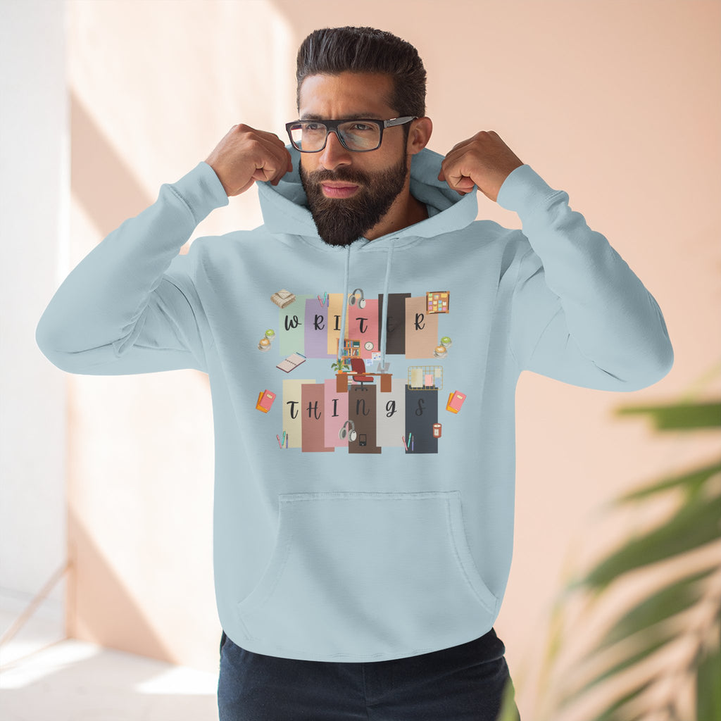 Writer Hoodie — Retro Collage Graphic "Writer Things" Comfort Pullover