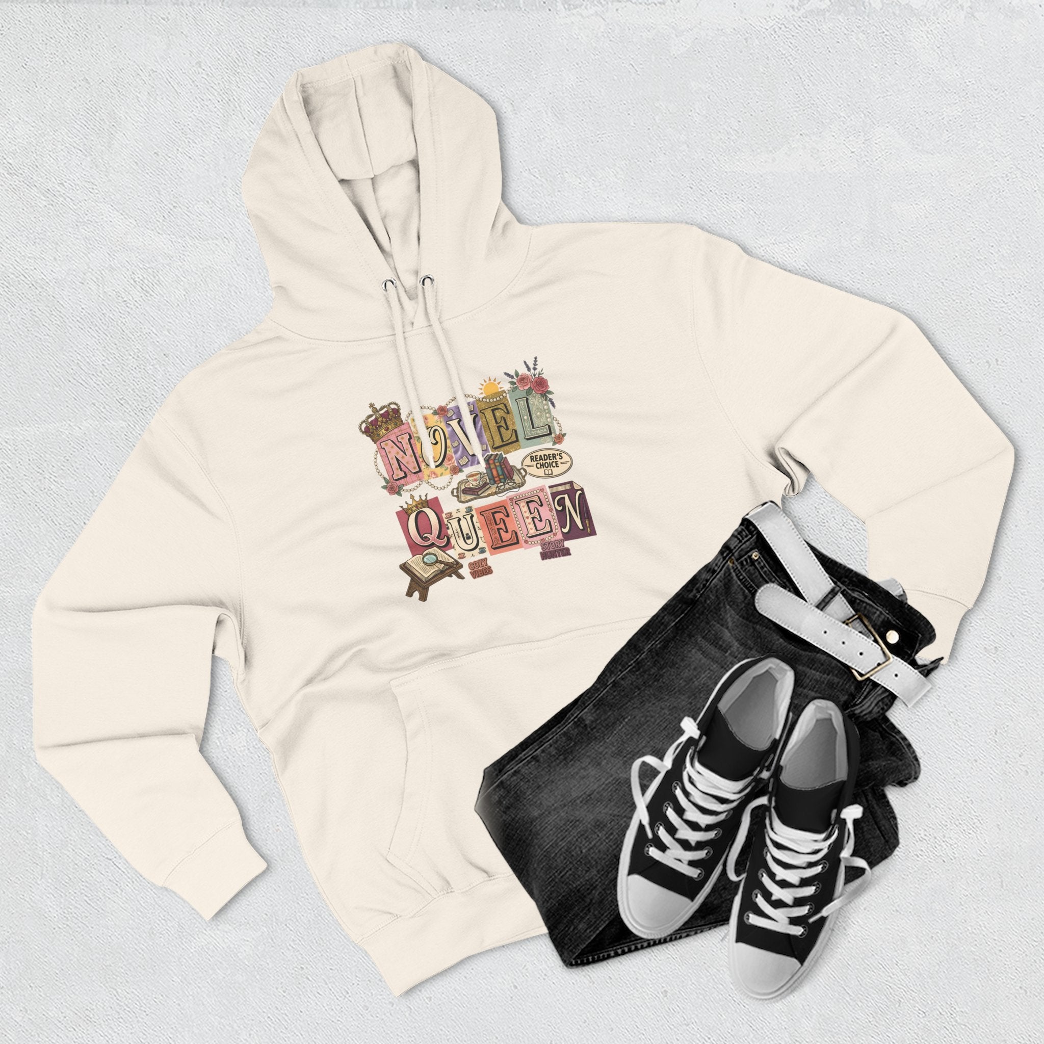 Novel Queen Hoodie — Vintage Book Lover Graphic Pullover