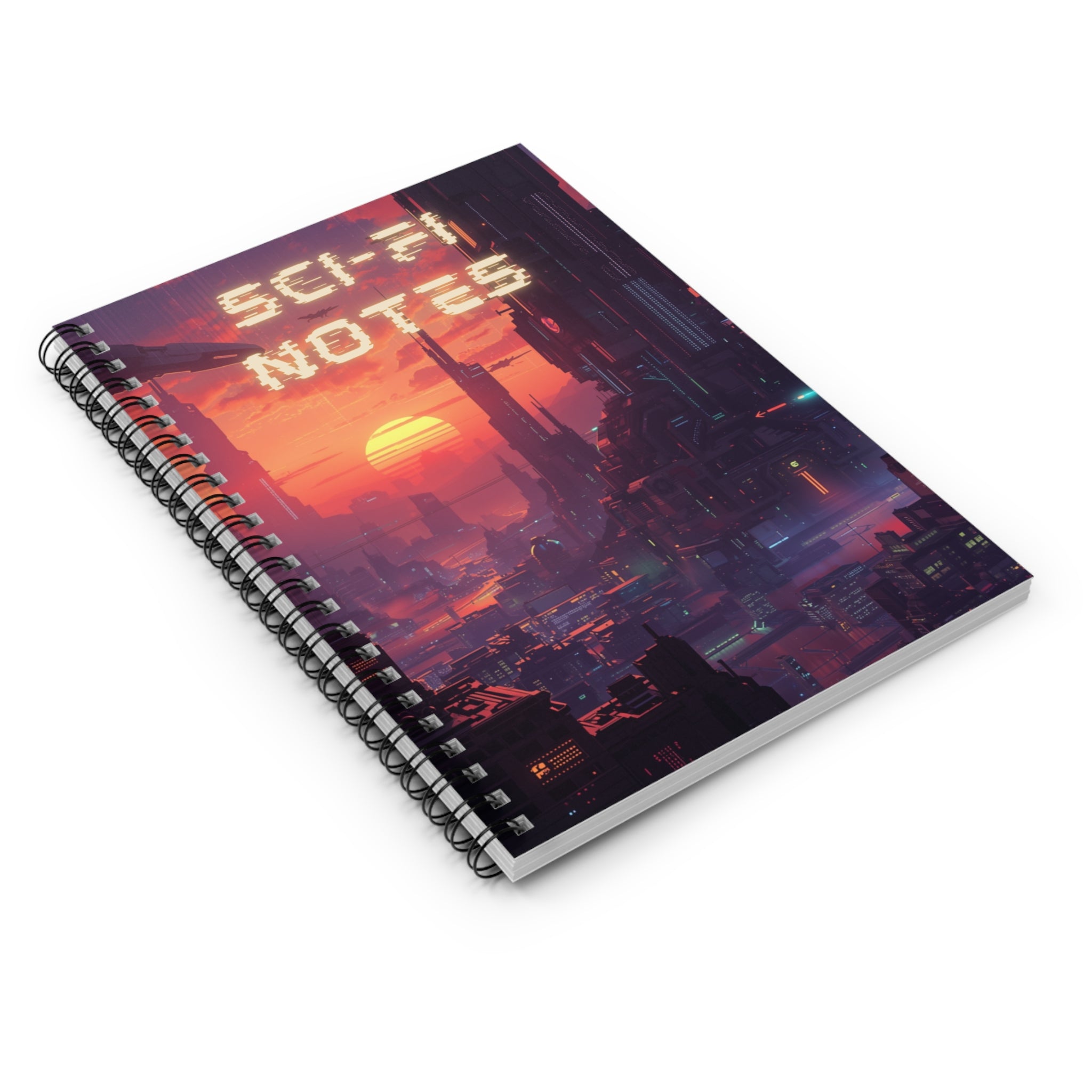 Sci‑Fi Notes Spiral Notebook — Cyberpunk Sunset Ruled Journal for Writers & Students