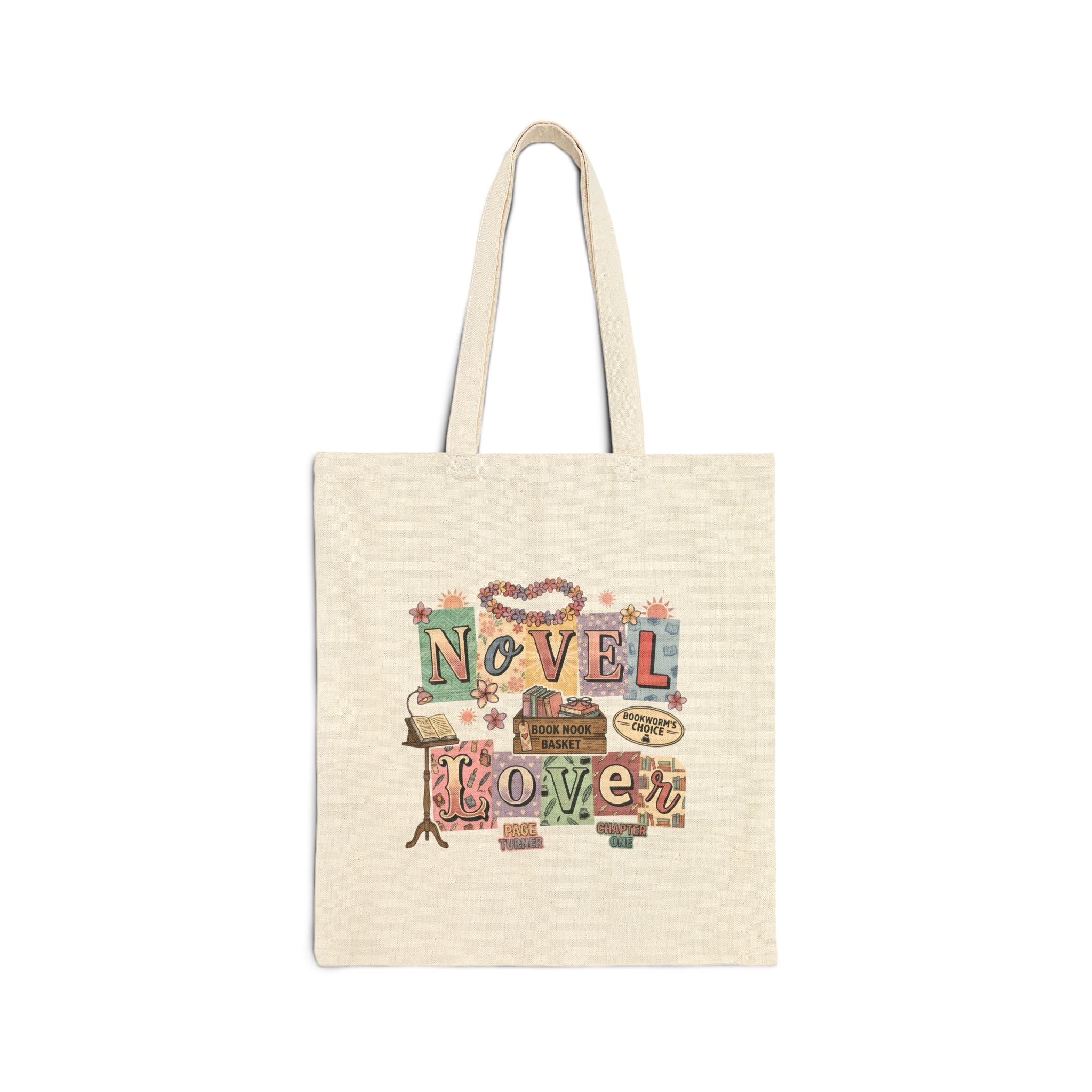 Novel Lover Tote Bag — Vintage Bookworm Cotton Canvas Book Tote