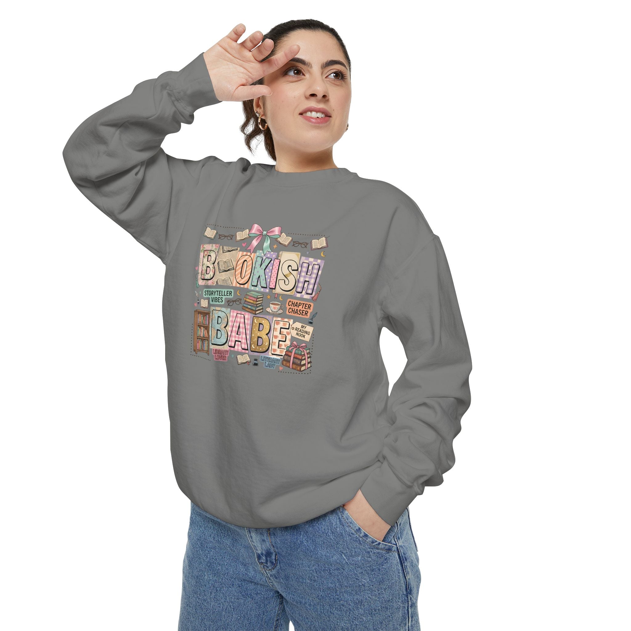 Bookish Babe Sweatshirt — Cute Pastel Reading Graphic Crewneck