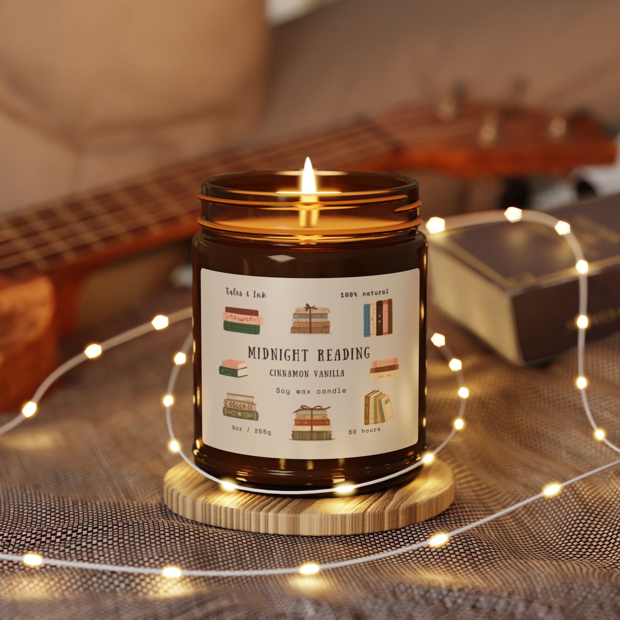 Midnight Reading Soy Candle — Cinnamon Vanilla Scented Amber Jar