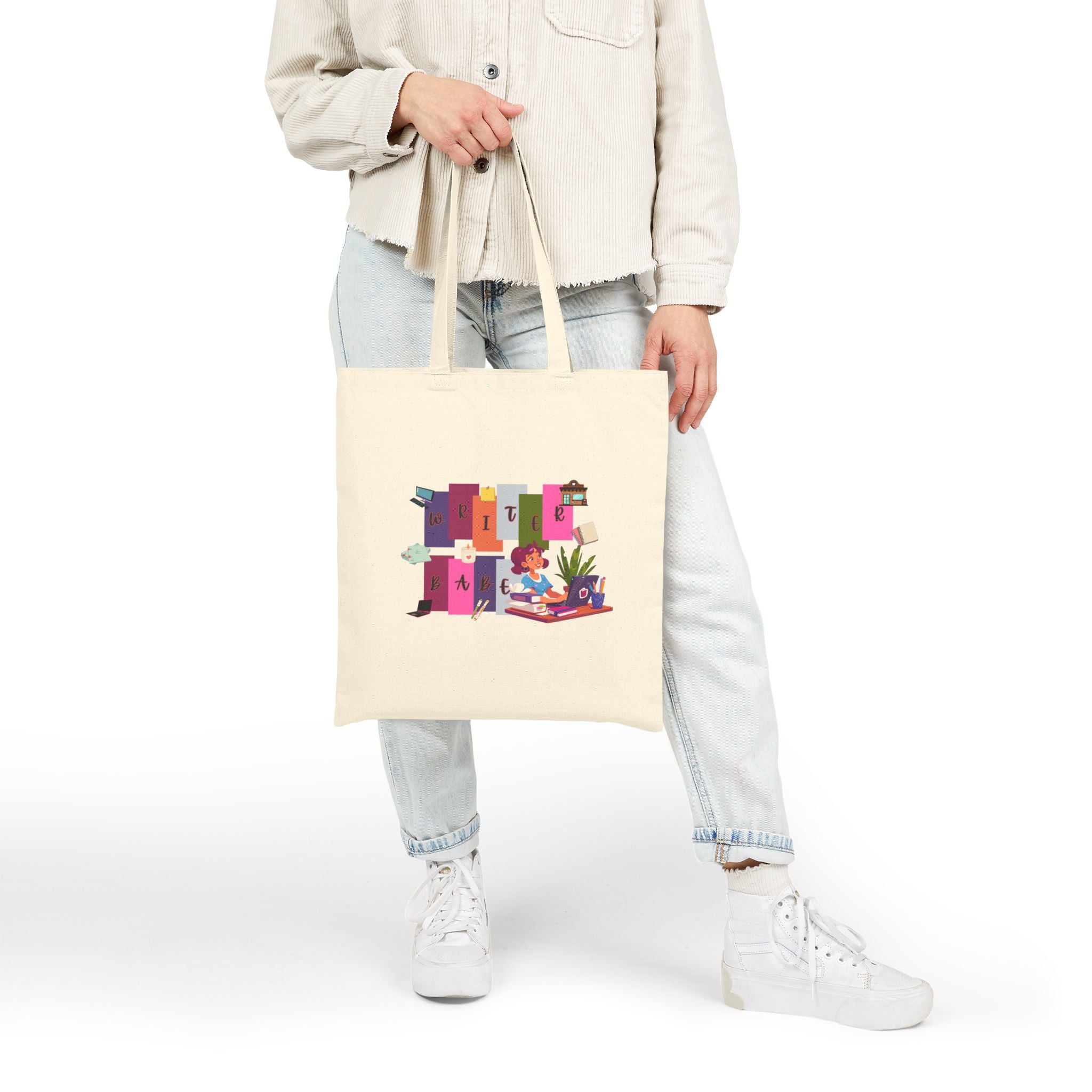 Writer Babe Canvas Tote Bag — Colorful Writing Nook Illustration