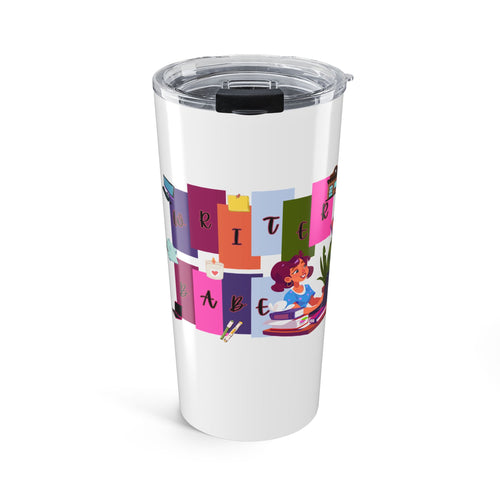 20oz Author Tumbler —Writer Babe Travel Mug with Colorful Books & Reader Design
