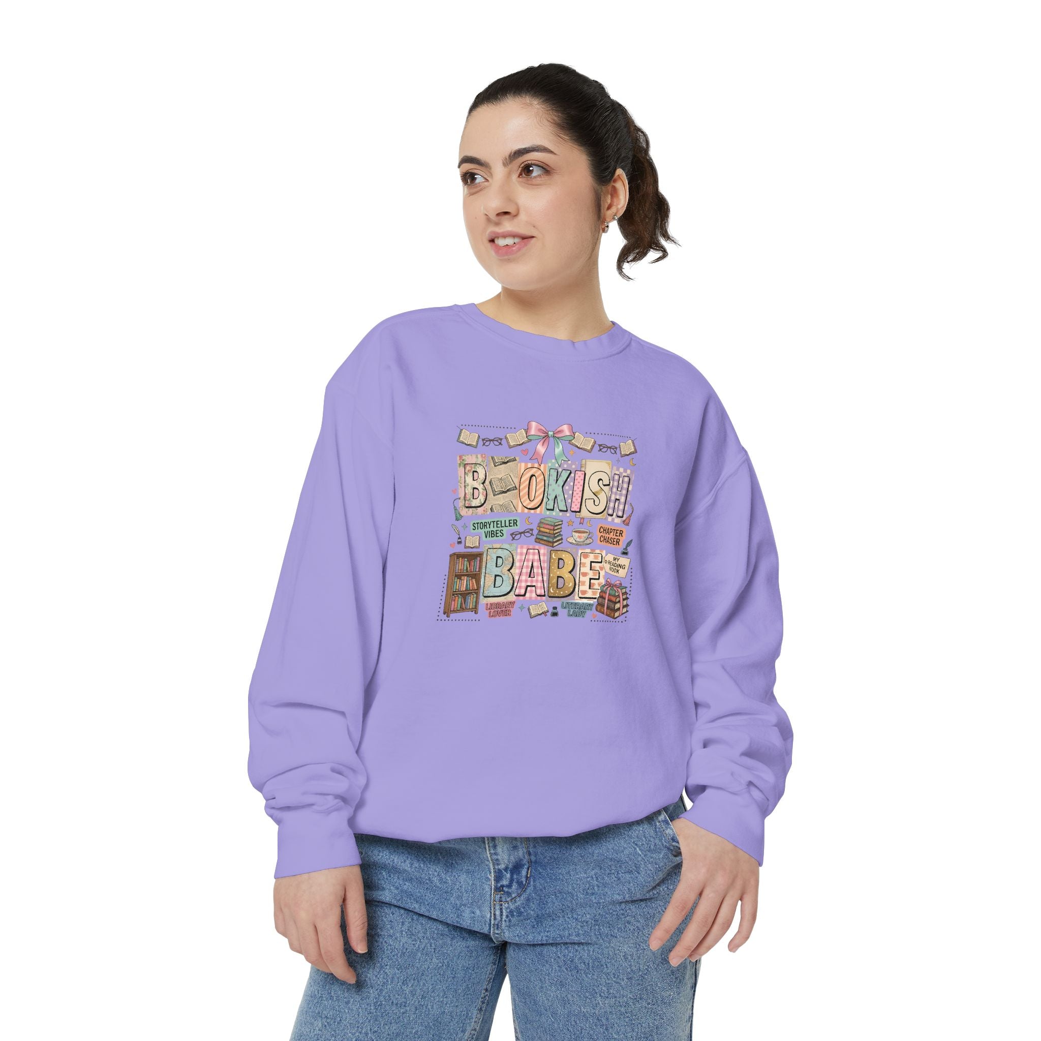 Bookish Babe Sweatshirt — Cute Pastel Reading Graphic Crewneck