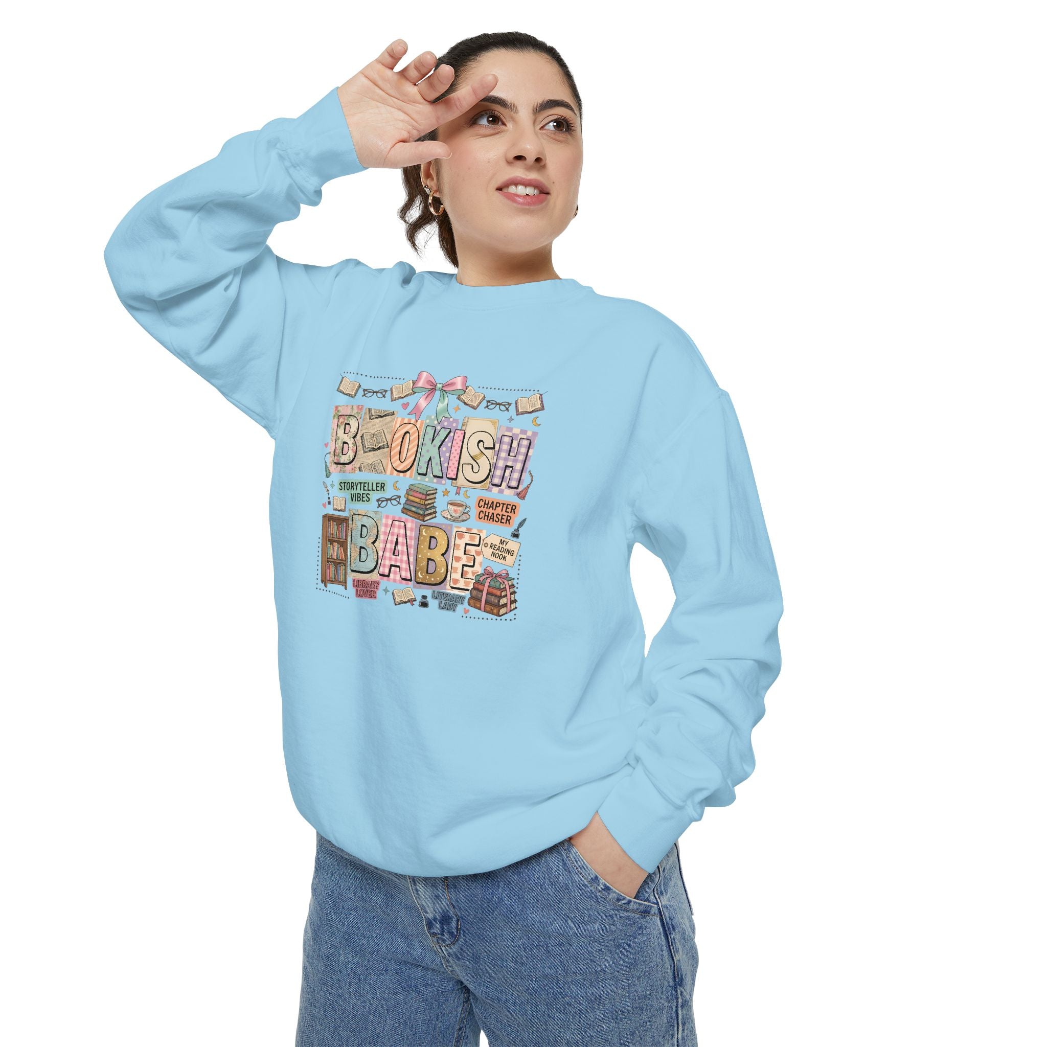 Bookish Babe Sweatshirt — Cute Pastel Reading Graphic Crewneck