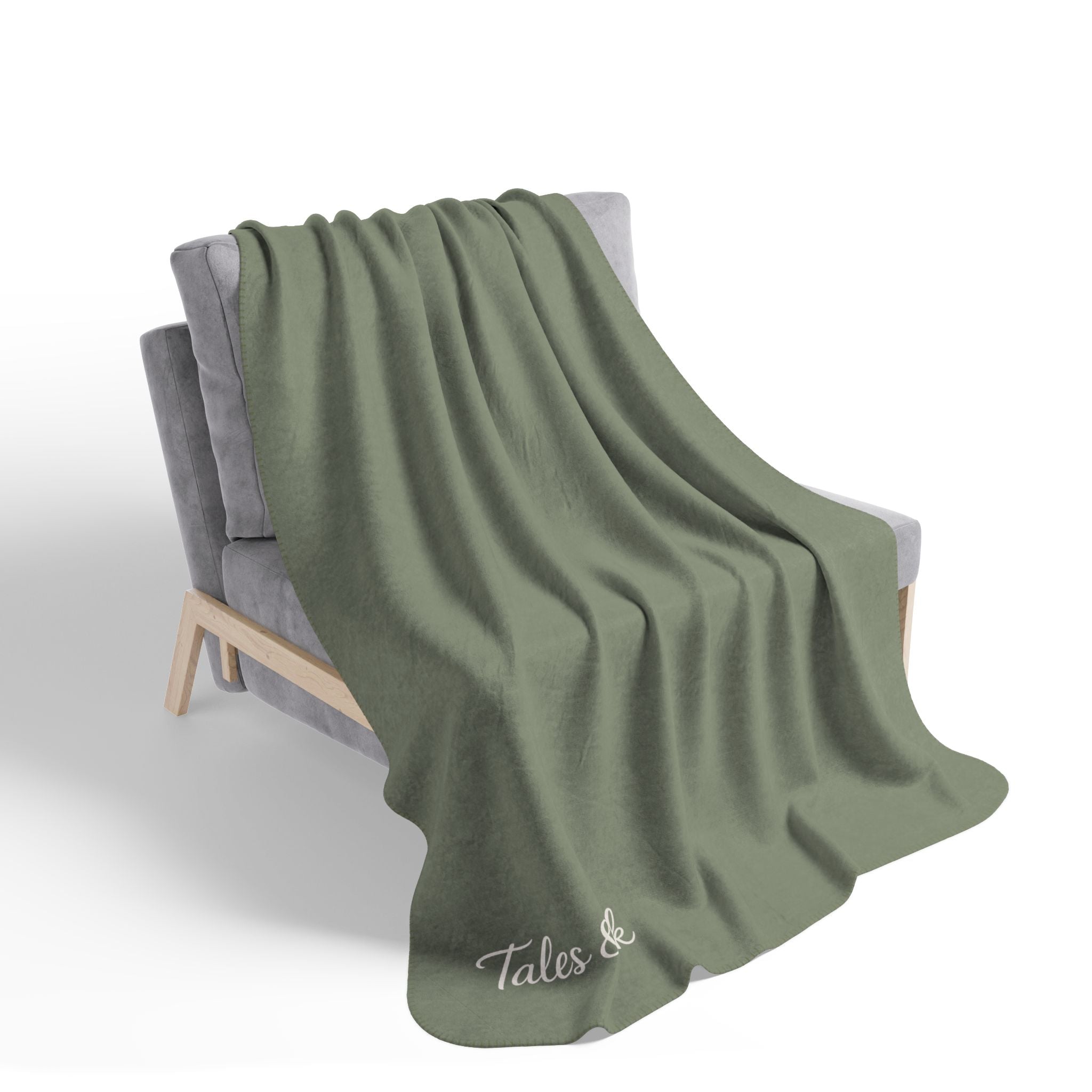 Sherpa Blanket – Soft Olive Fleece Cozy Throw (Tales & Ink Script)